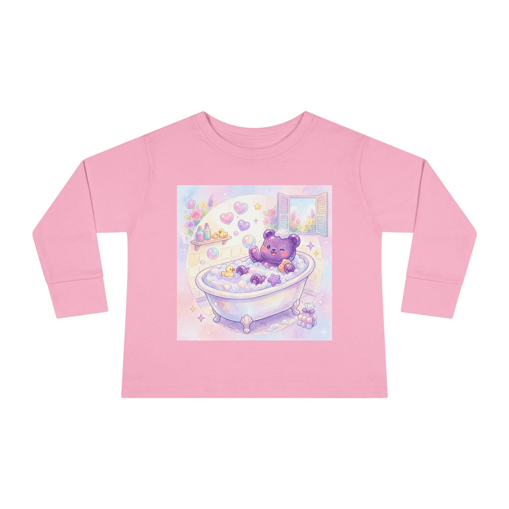 Bath Time, Nighttime Oozy Bear Friend- Graphic Long Sleeve Shirt