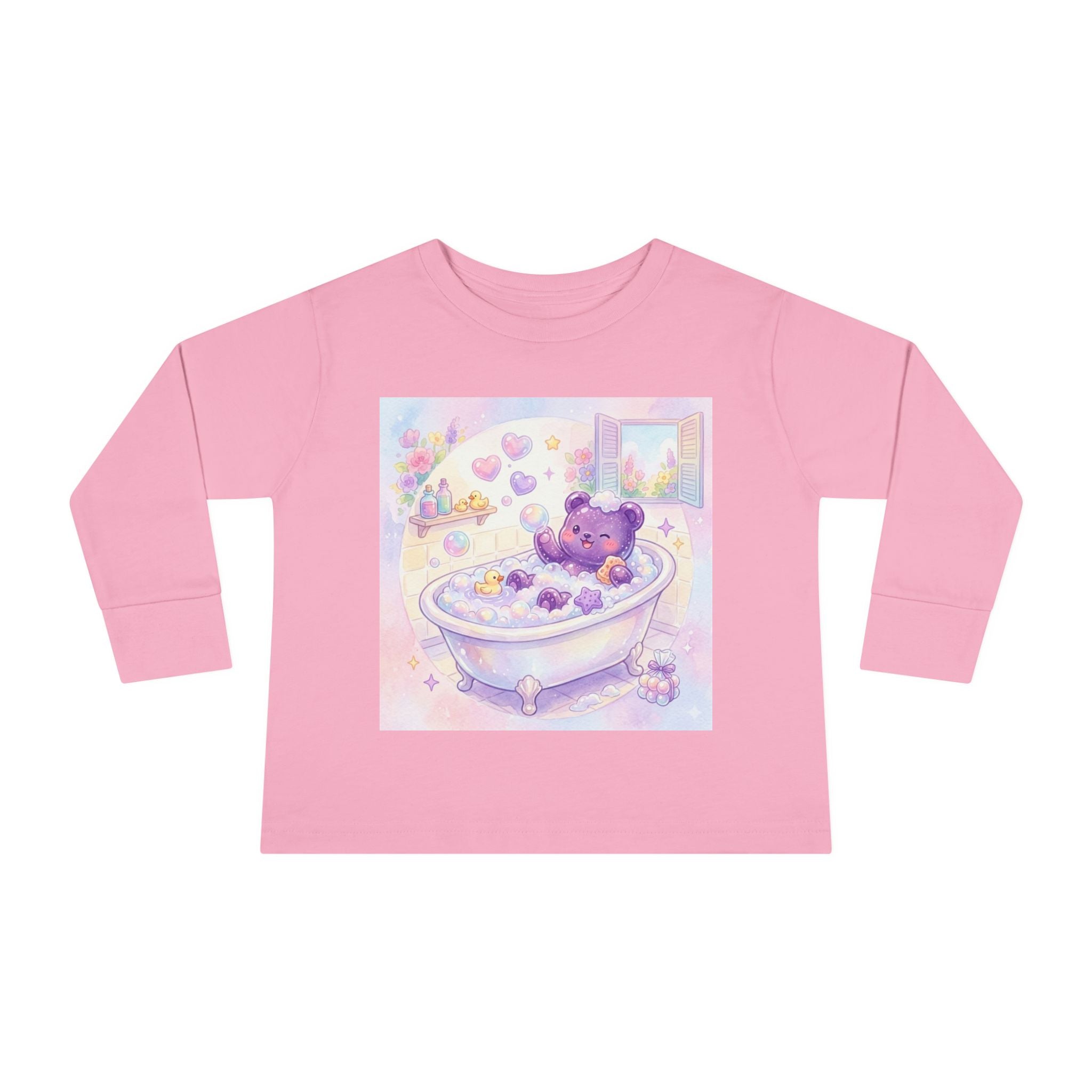 Bath Time, Nighttime Oozy Bear Friend- Graphic Long Sleeve Shirt