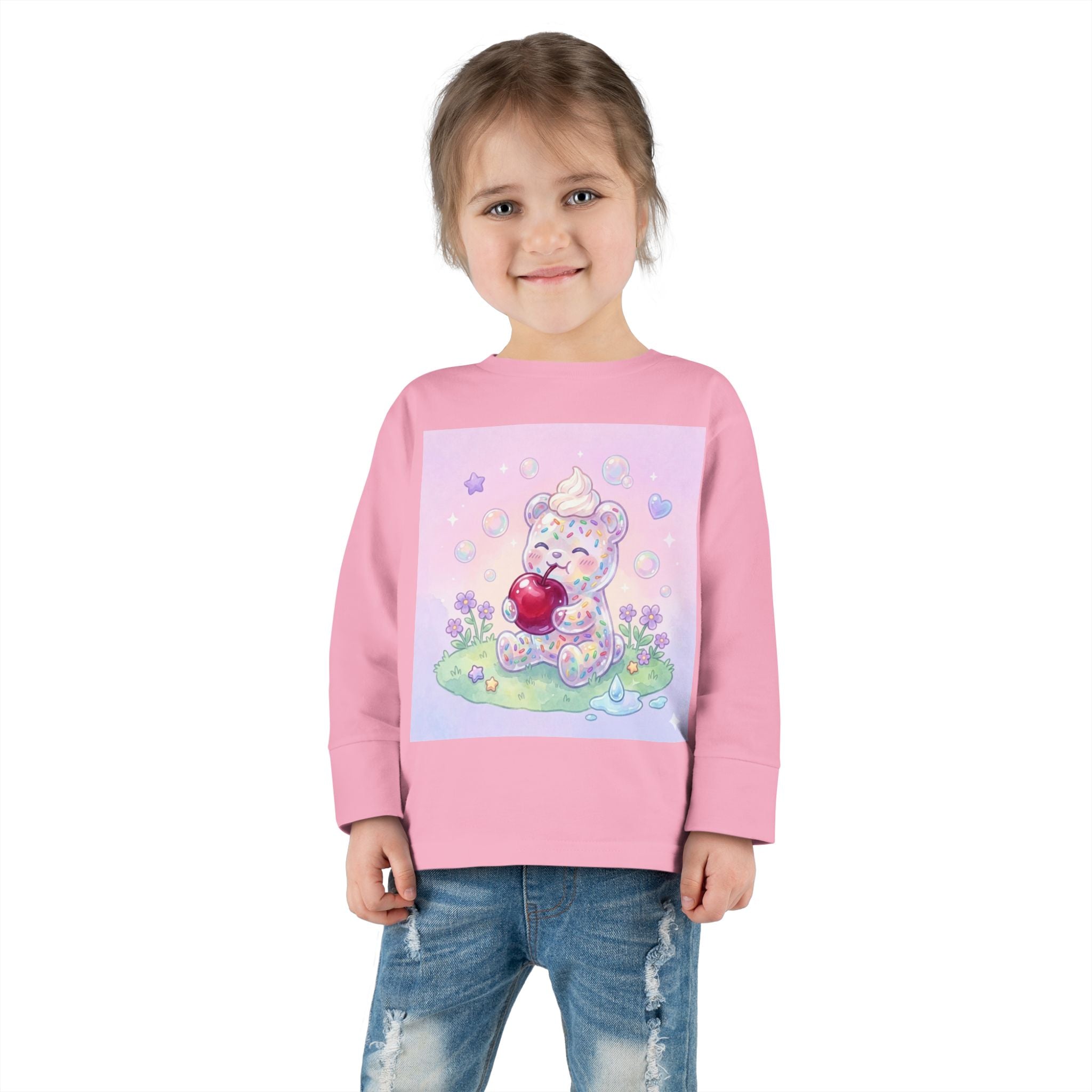White Birthday Sprinkles with Cherry Snack, Oozy Bear Friend- Graphic Long Sleeve Shirt