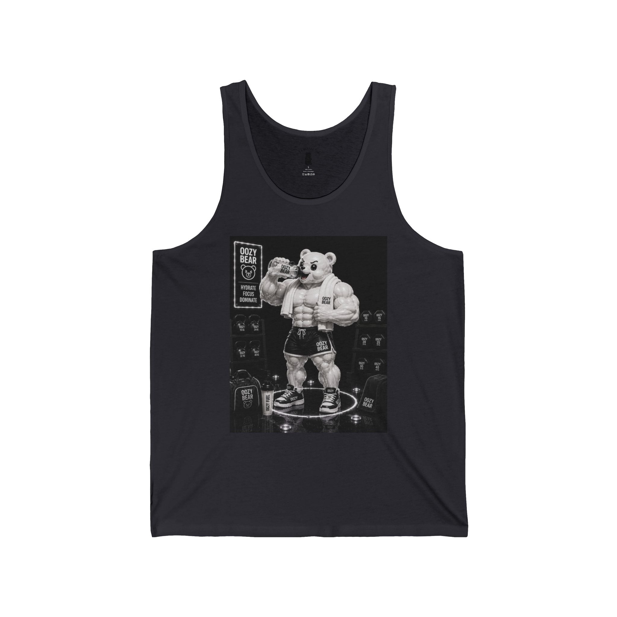 Rehydration Time, White Oozy Buff Bear Gummy Gym Addition- Adult Graphic Tank Top