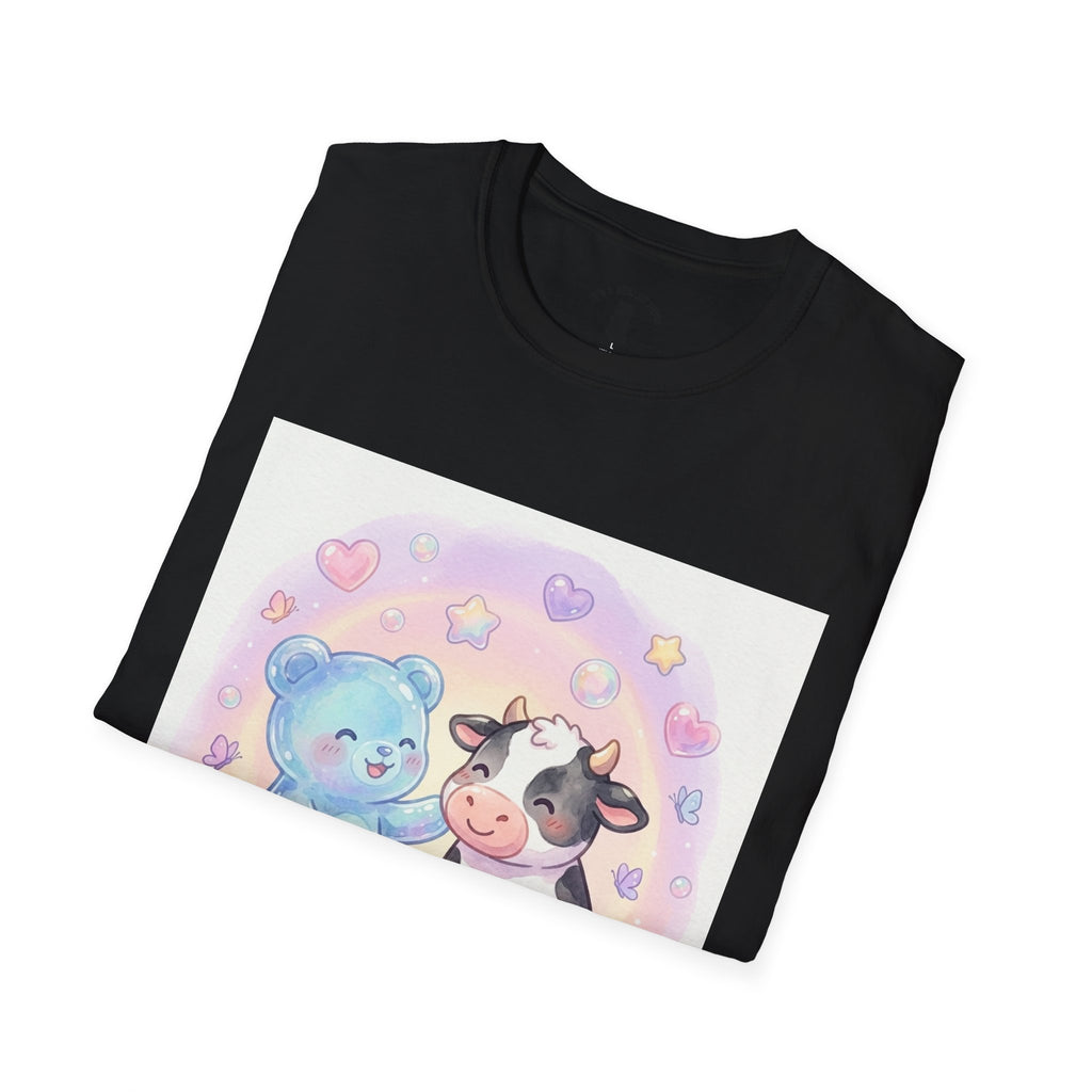 Blue Gooey Gummy Friend sharing Milk & Cookies — Pastel Graphic T-Shirt