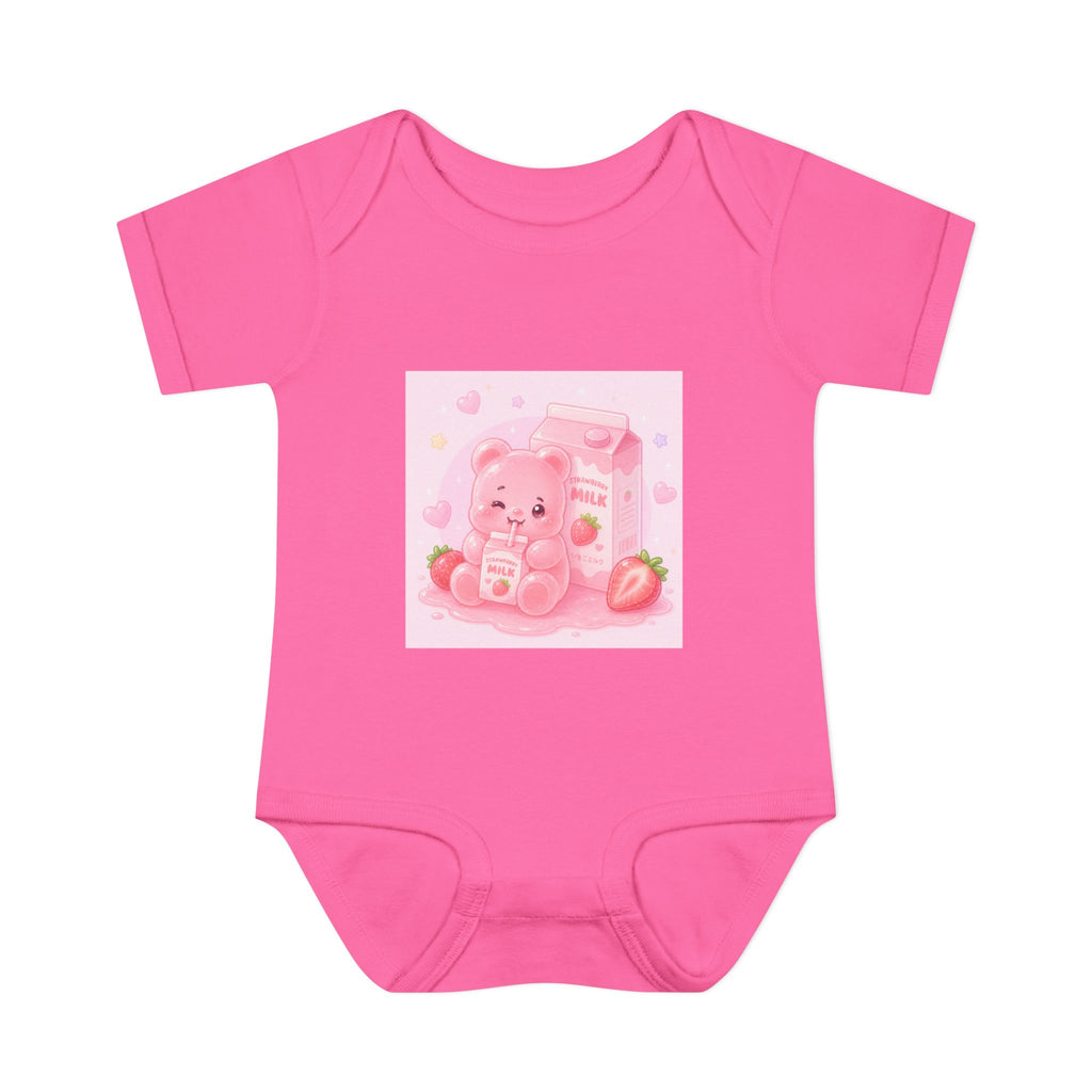 Pink Strawberry Milk Gooey Gummy Bear Infant Bodysuit