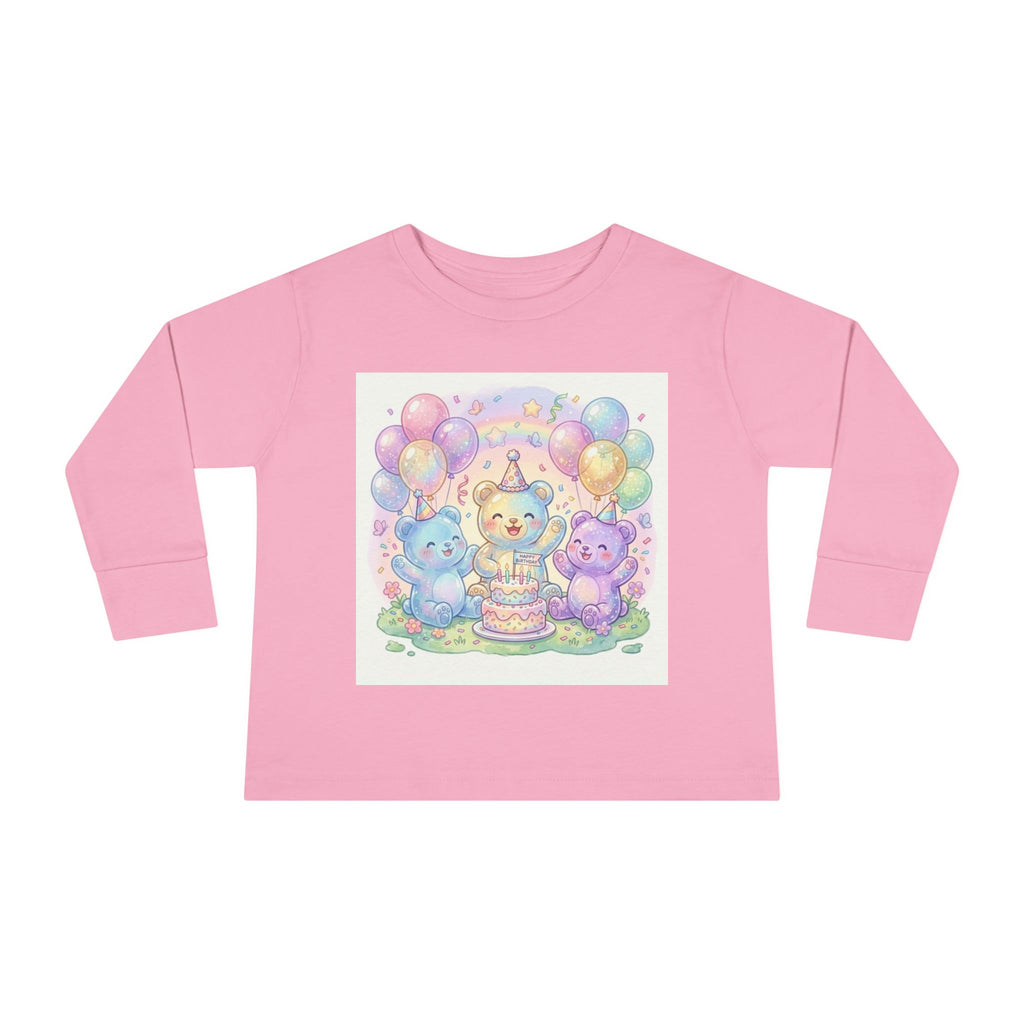 Pastel Birthday Oozy Bear Party Bash, Special Friends Celebration- Graphic Long Sleeve Shirt