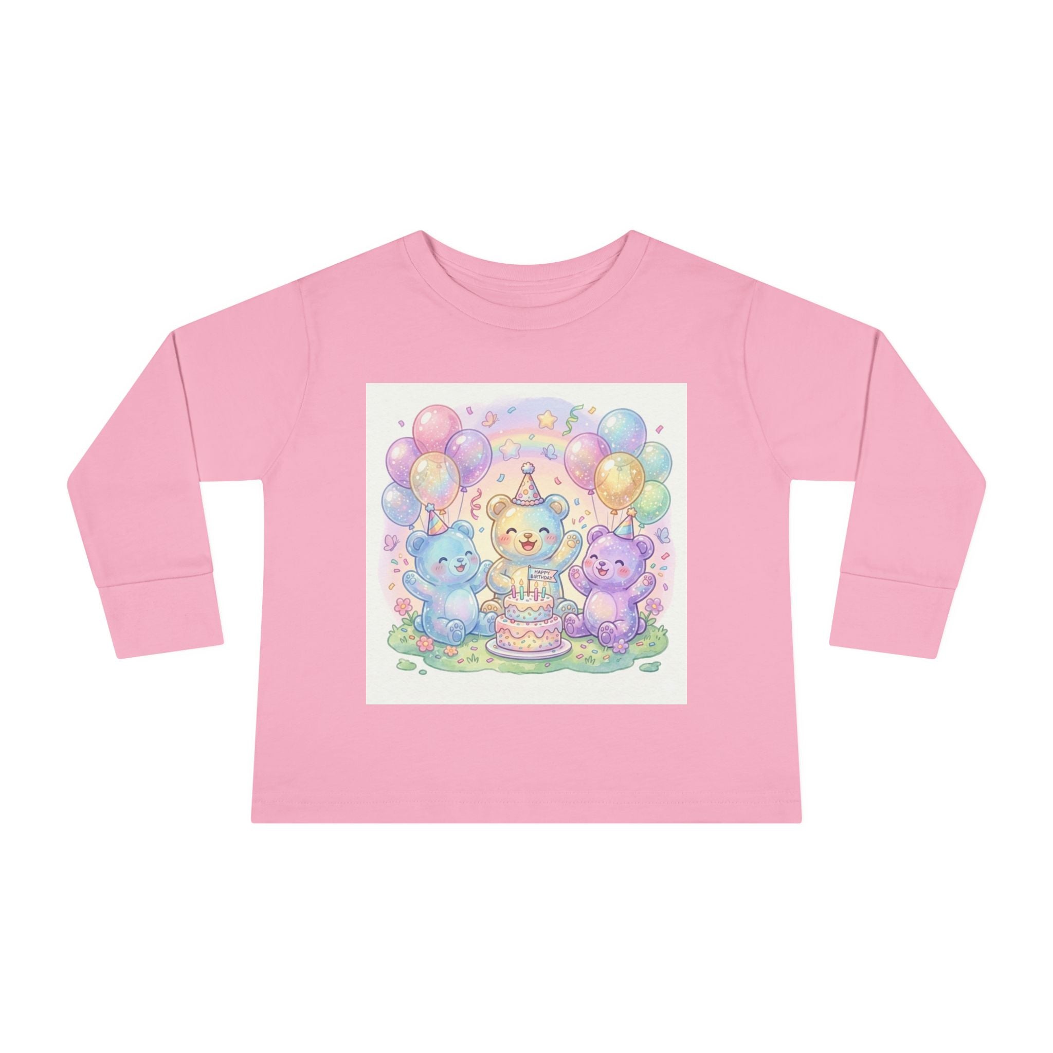 Pastel Birthday Oozy Bear Party Bash, Special Friends Celebration- Graphic Long Sleeve Shirt