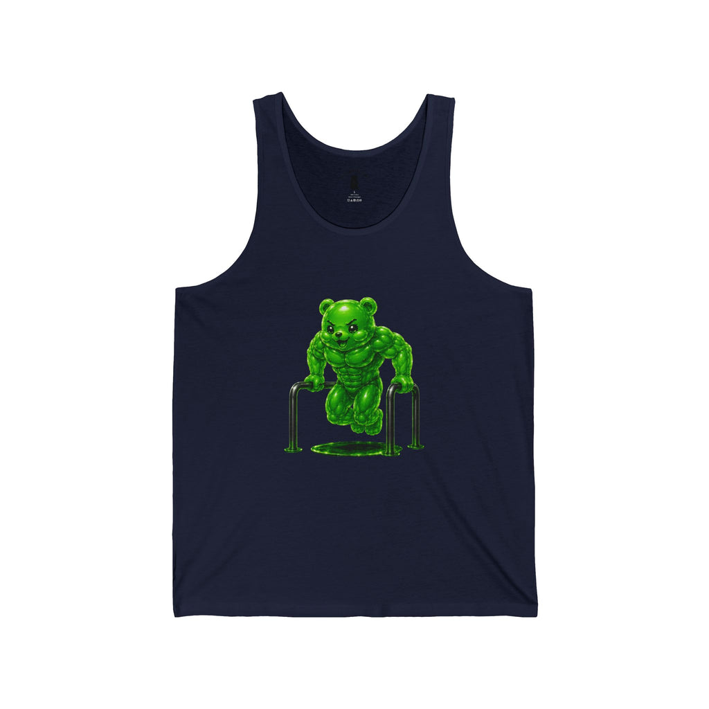 Bar Lift Fitness, Emerald Green Oozy Buff Bear Gummy Gym Addition- Adult Graphic Tank Top