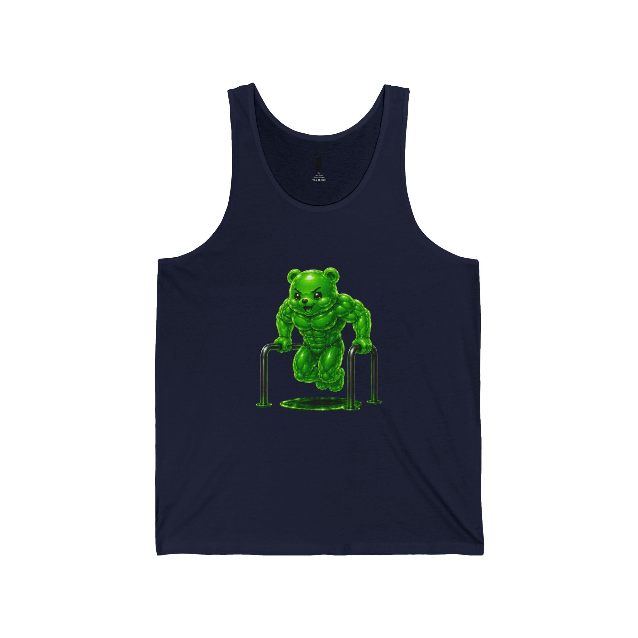 Bar Lift Fitness, Emerald Green Oozy Buff Bear Gummy Gym Addition- Adult Graphic Tank Top