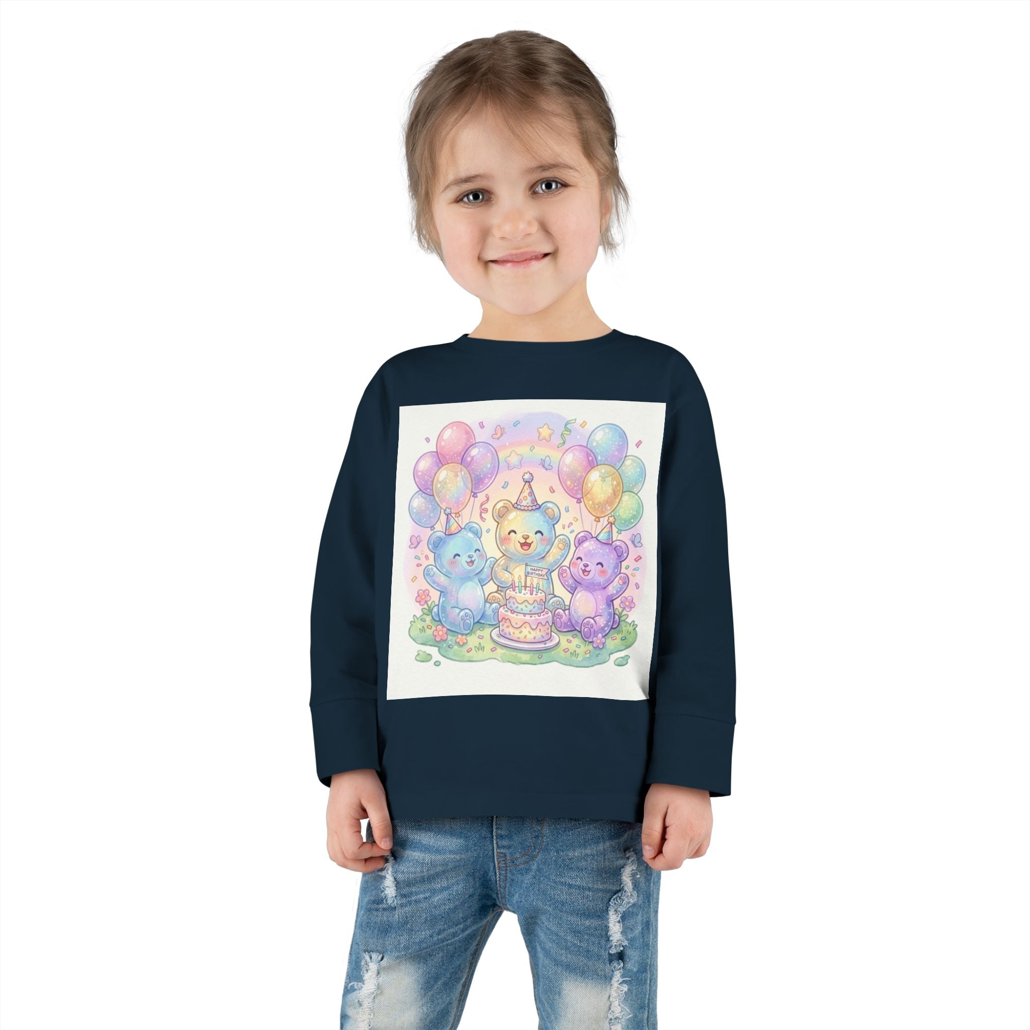 Pastel Birthday Oozy Bear Party Bash, Special Friends Celebration- Graphic Long Sleeve Shirt