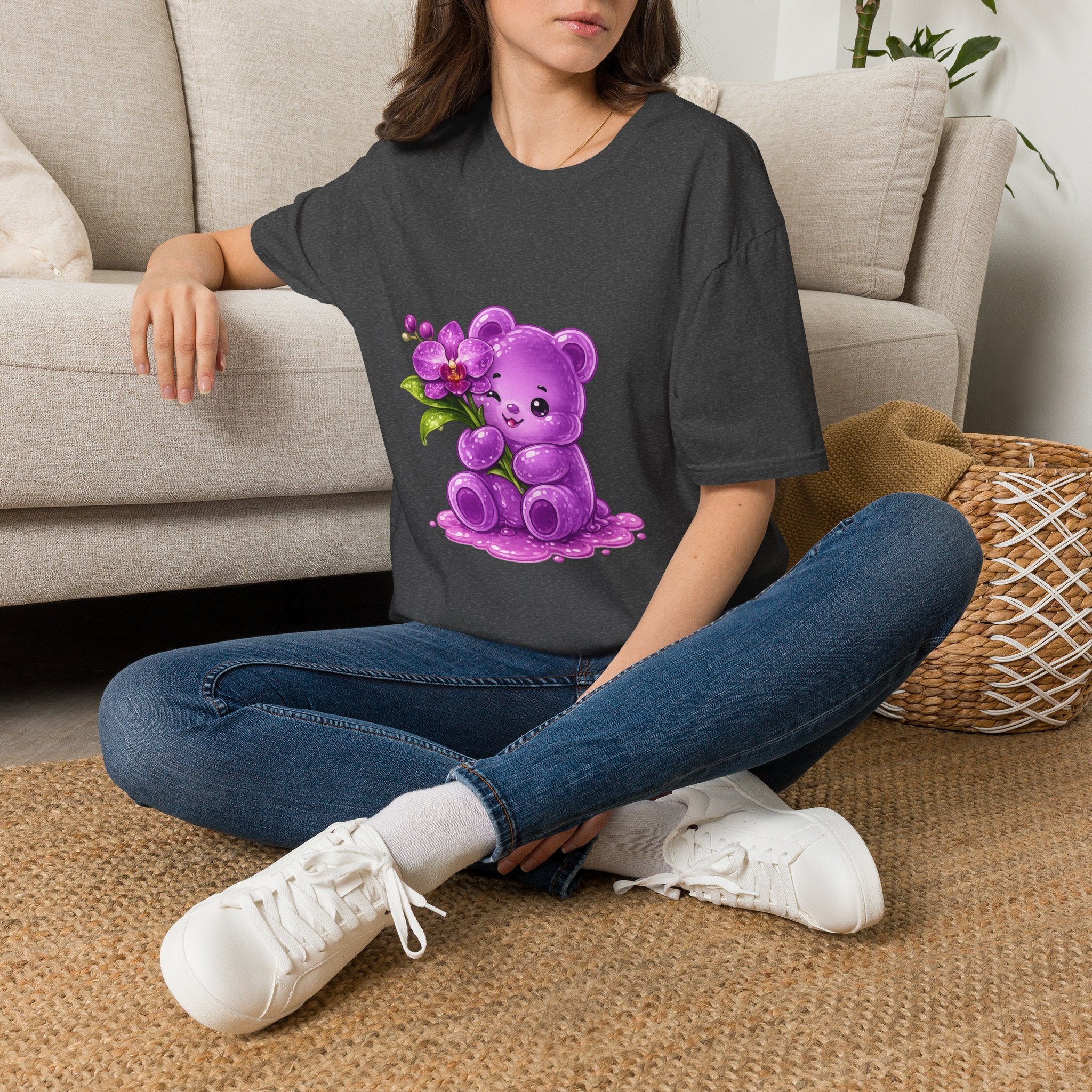 Beautiful Orchid, Purple Oozy Bear Floral Special Gummy Friend- Graphic Shirt