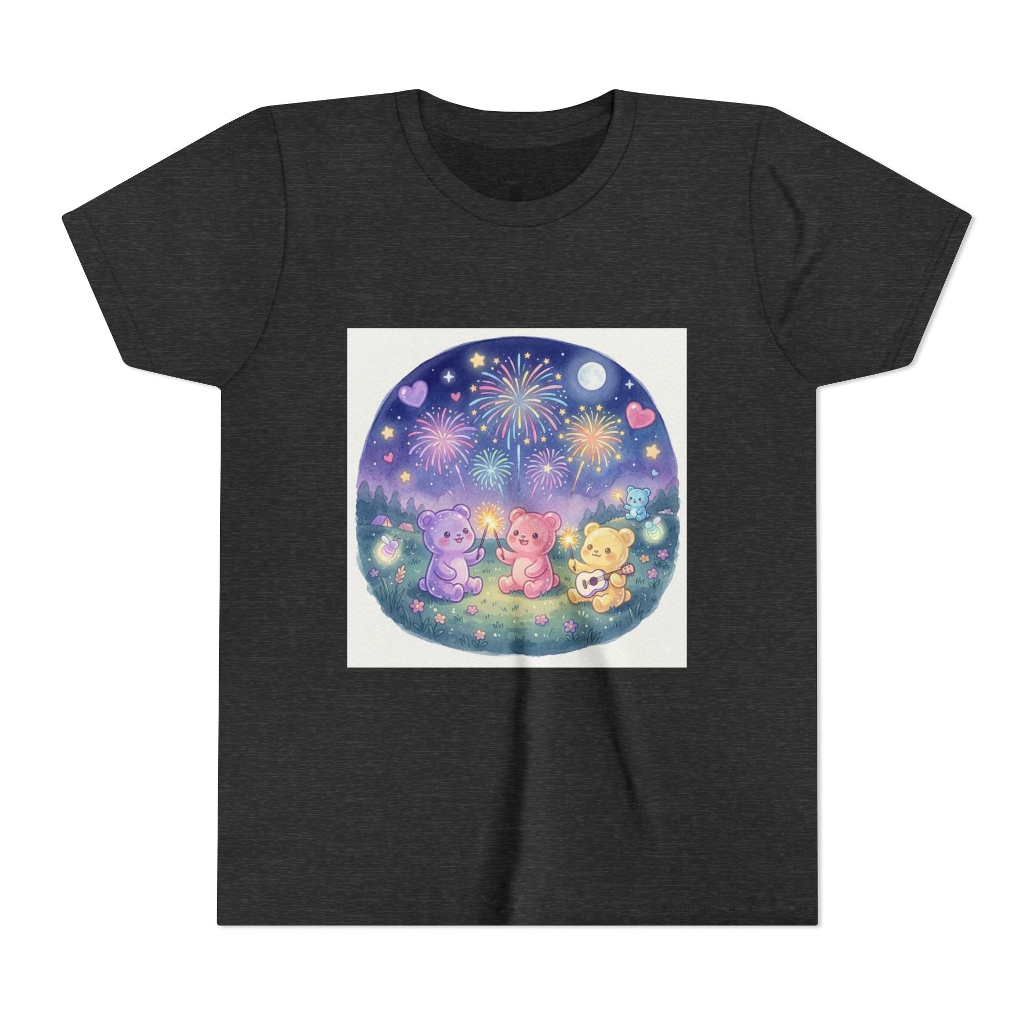 Gooey Gummy Bear Friends Watching Fireworks Youth Short Sleeve Shirt