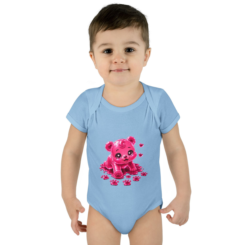 Messy Play Time, Crawling Steps Pink Oozy Baby Gummy Bear Cutie Addition- Graphic Onesie