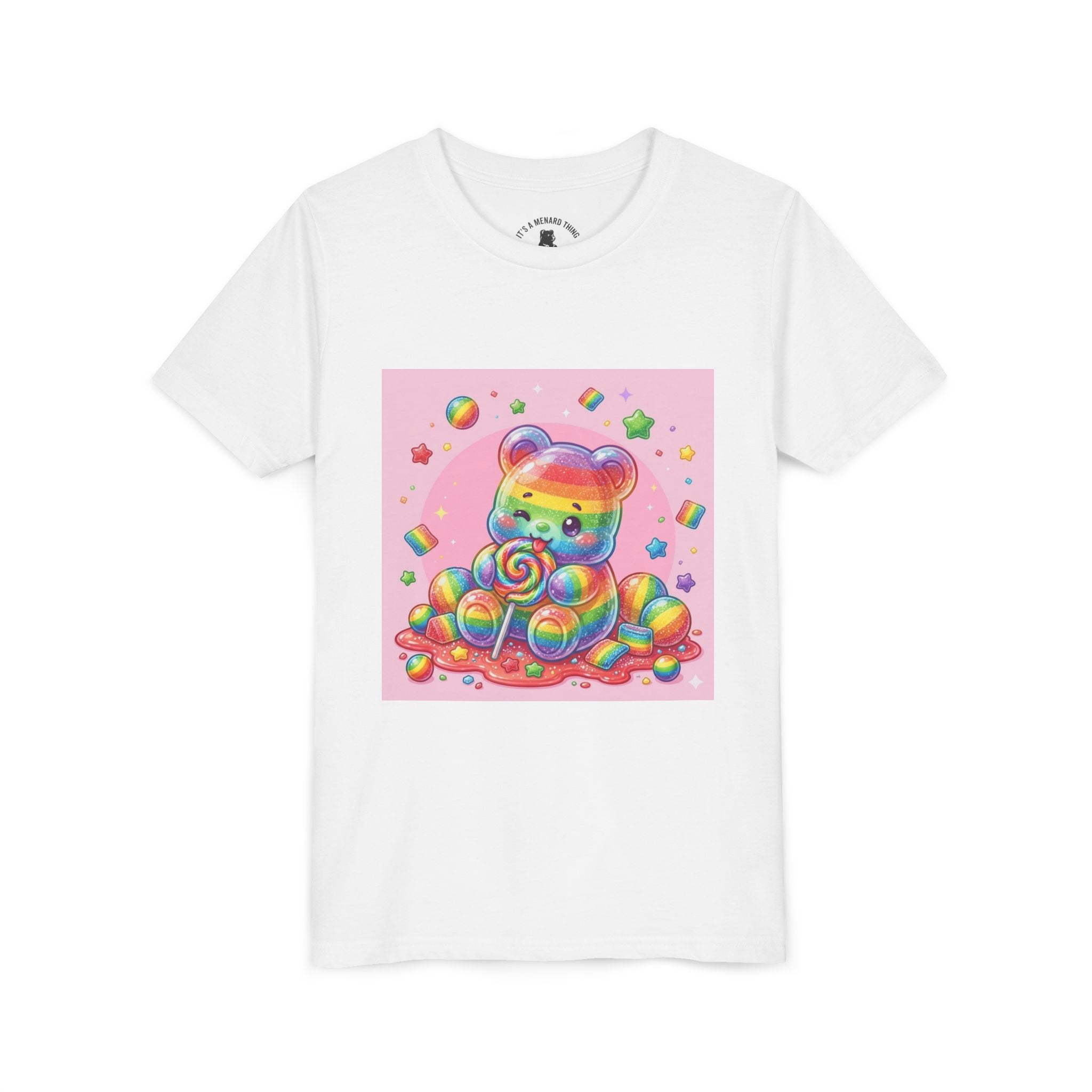 Rainbow Stripe Gooey Gummy Bear Youth T-Shirt