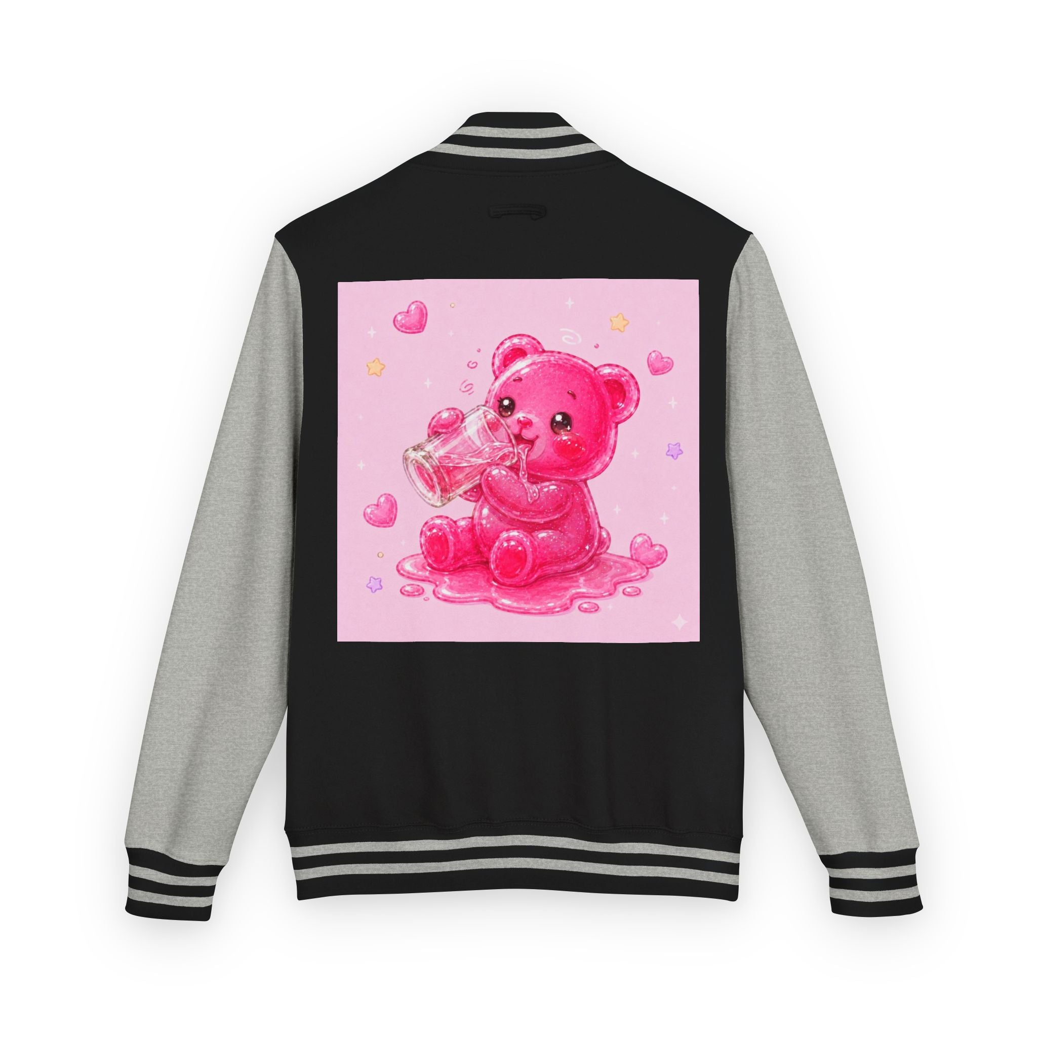 Pink Sugar Shock Shot! Boozy Gooey Gummy Bear — Kawaii Graphic Varsity Jacket