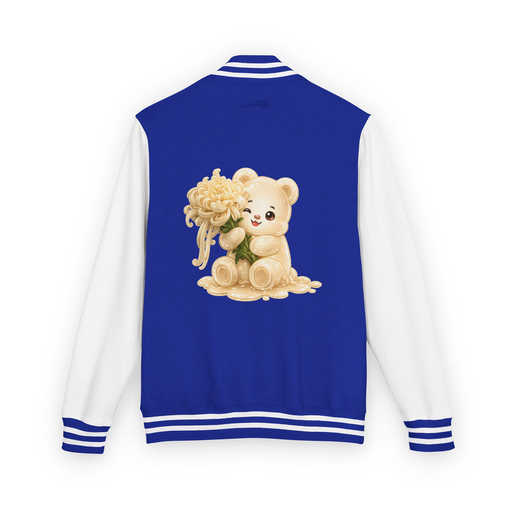 Creamy White Chrysanthemum Flower Addition, White Oozy Bear Gummy Friend- Lettermen Graphic Jacket