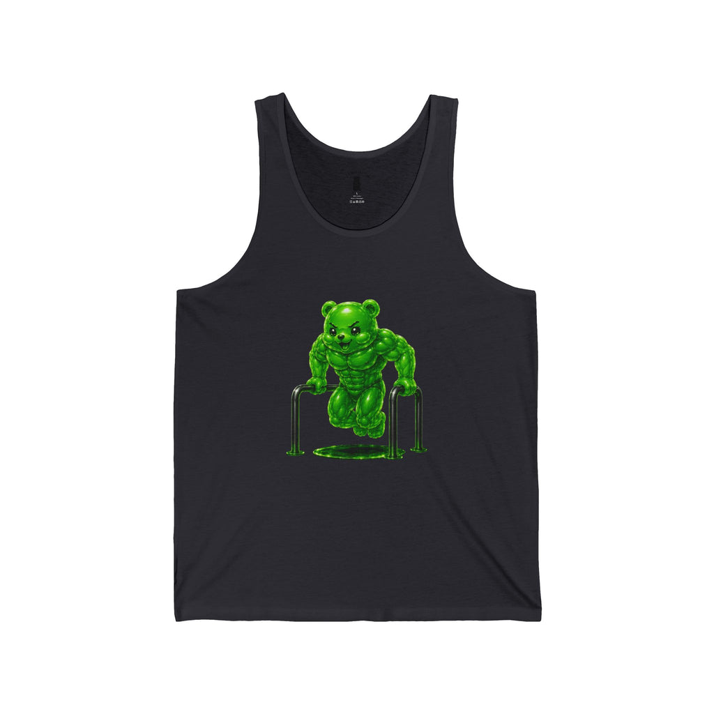 Bar Lift Fitness, Emerald Green Oozy Buff Bear Gummy Gym Addition- Adult Graphic Tank Top