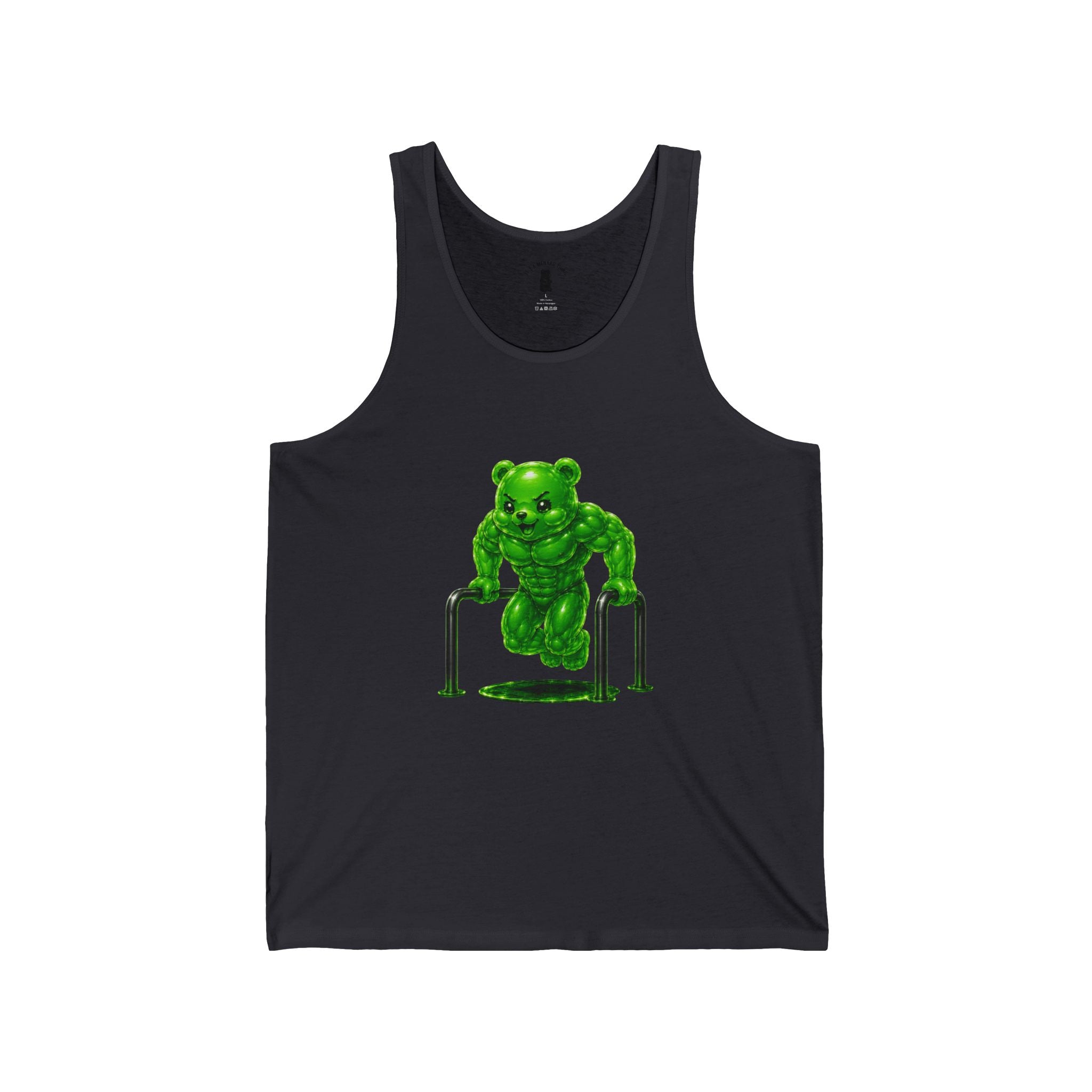 Bar Lift Fitness, Emerald Green Oozy Buff Bear Gummy Gym Addition- Adult Graphic Tank Top