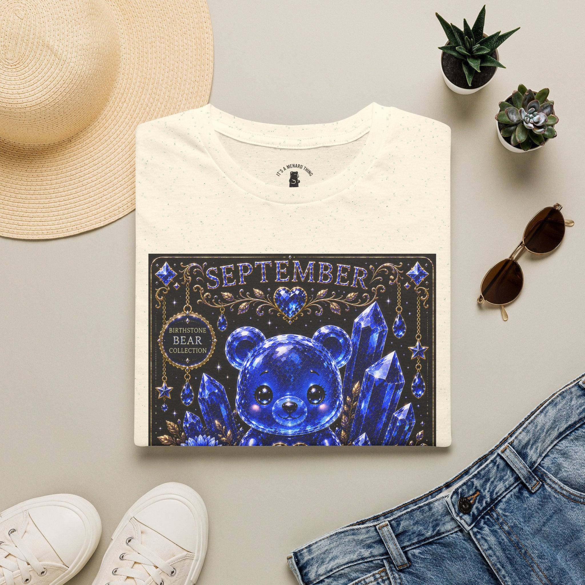 September Sapphire Crystal Oozy Bear Birthstone Addition- Graphic Shirt