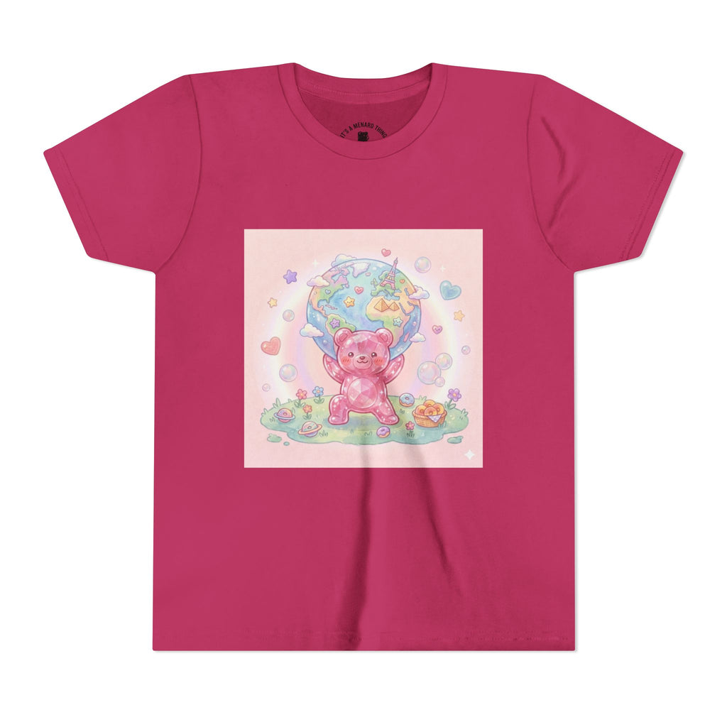 World Atlas, Weight of the Gummy World Pink Gooey Bear- Pastel Graphic Youth T-Shirt