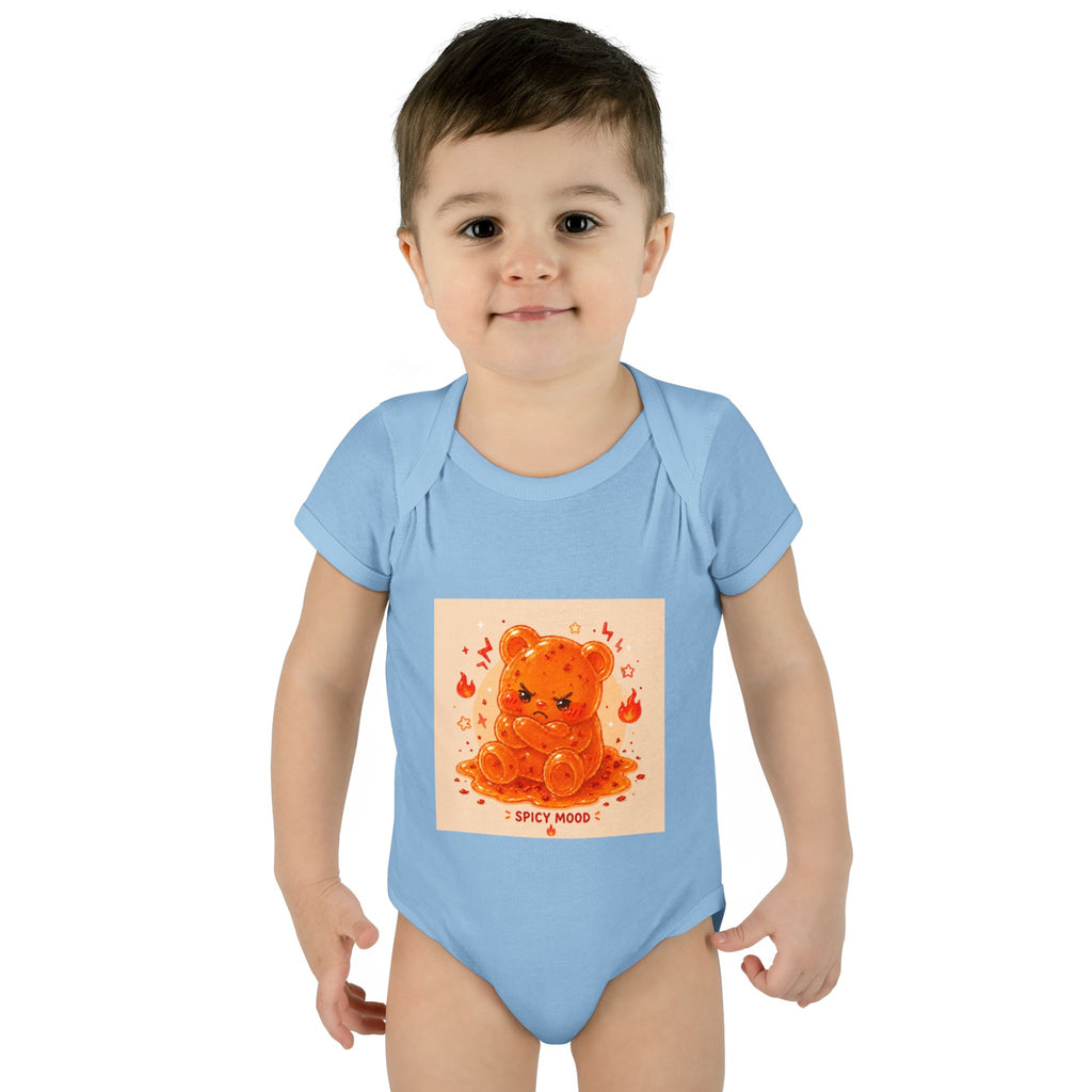 Spicy Mood Orange Gooey Gummy Bear Bodysuit — Cute Hot Pepper Bear Baby Onesie