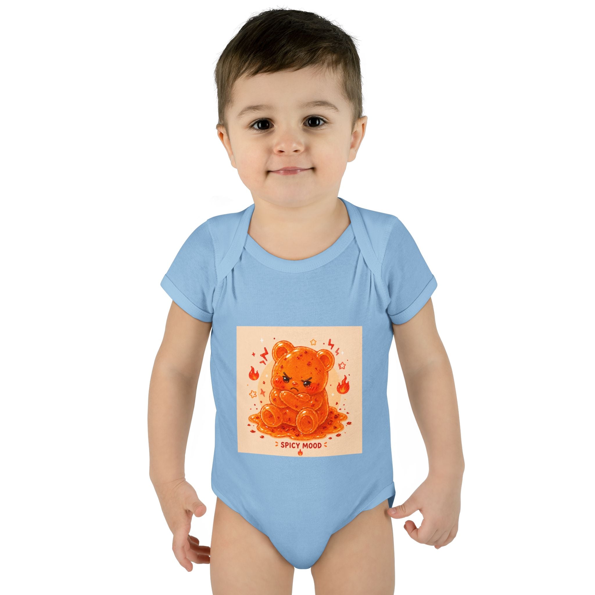 Spicy Mood Orange Gooey Gummy Bear Bodysuit — Cute Hot Pepper Bear Baby Onesie