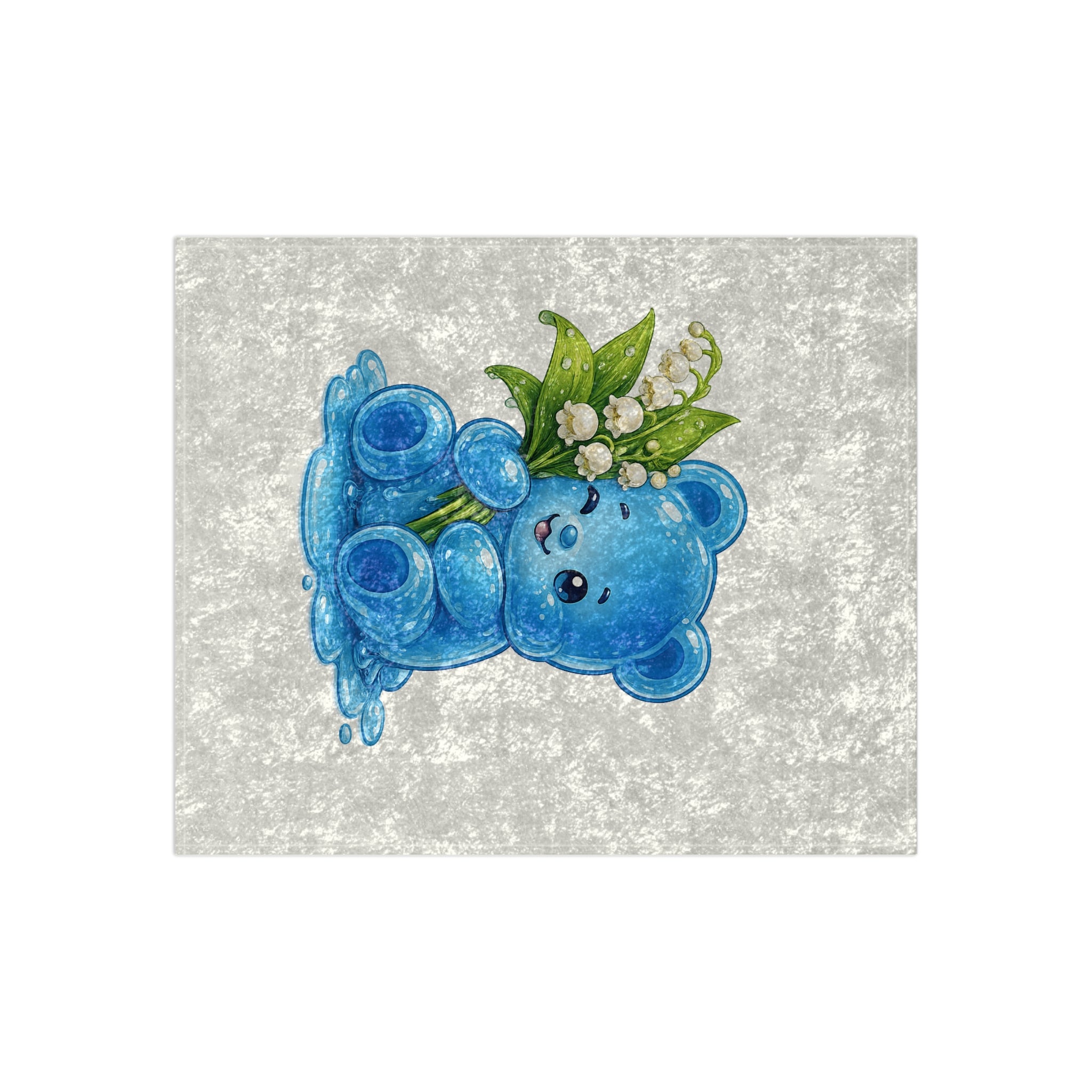 Crushed Velvet Blanket - Blue Gummy Bear Holding Lily of the Valley Plush Throw