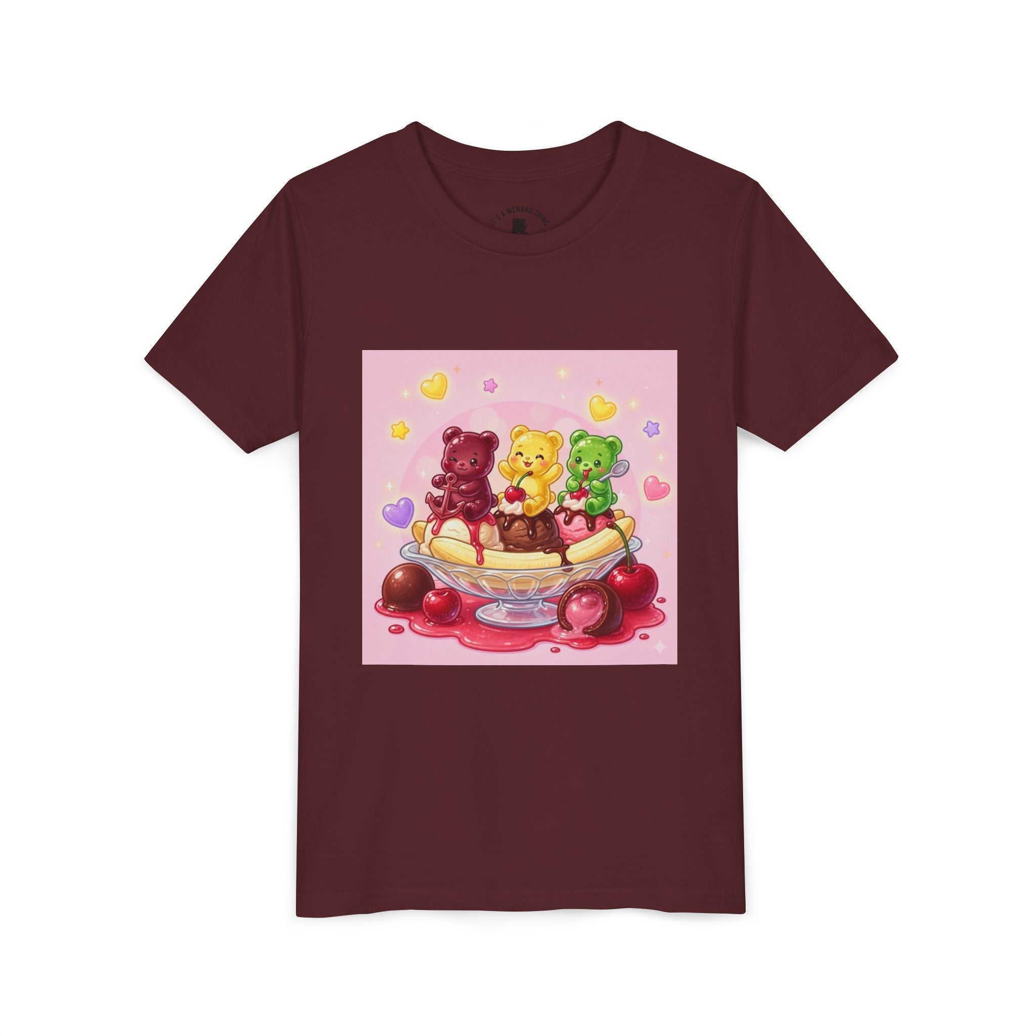 Gooey Gummy Bears on Banana Split Boat Graphic Youth T-Shirt