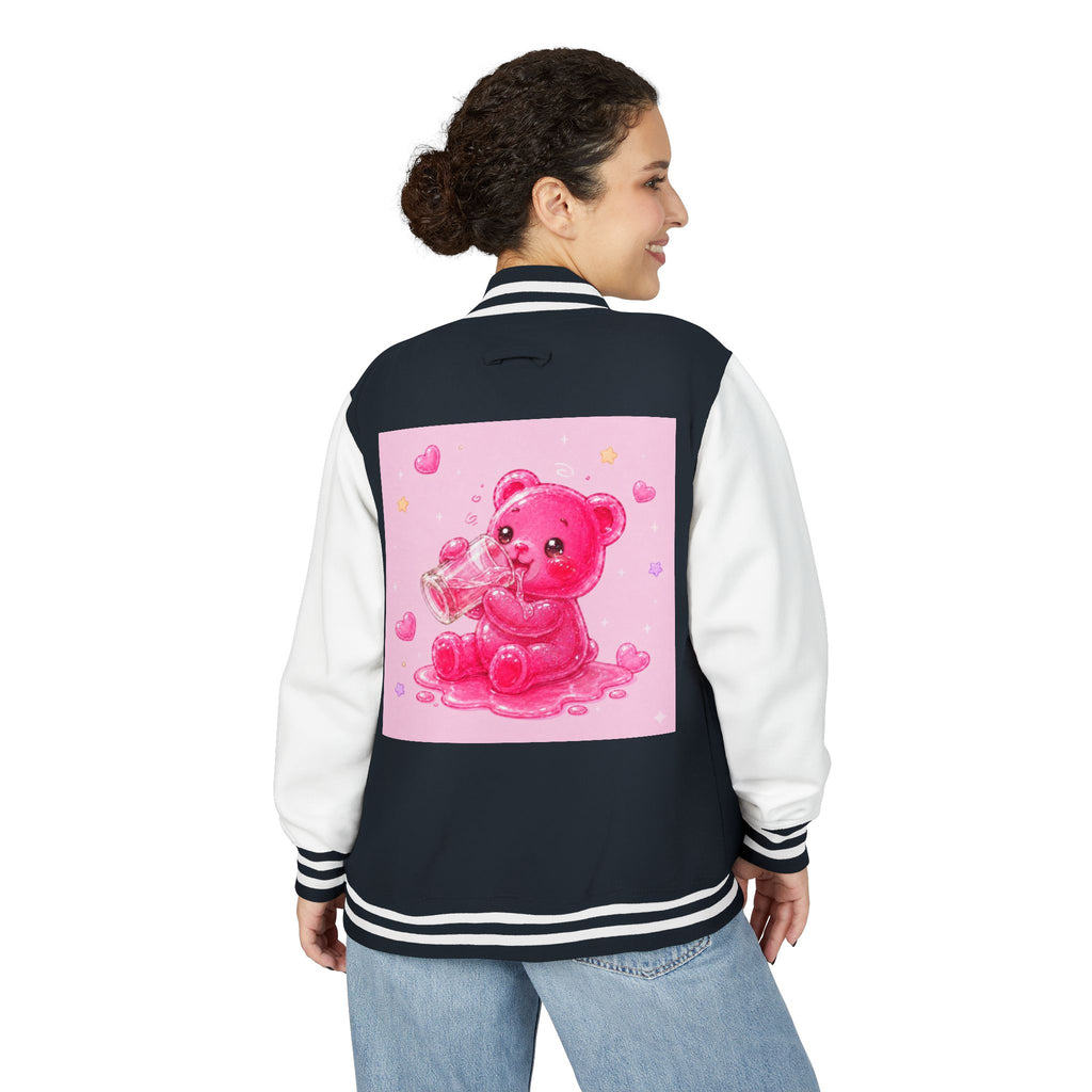 Pink Sugar Shock Shot! Boozy Gooey Gummy Bear — Kawaii Graphic Varsity Jacket
