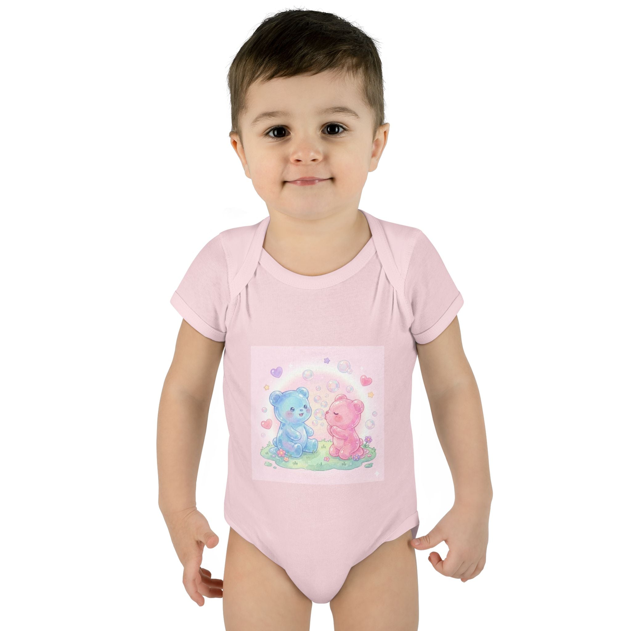 Baby Bodysuit — Pastel Blue & Pink Gooey Gummy Bears Cute Newborn Onesie