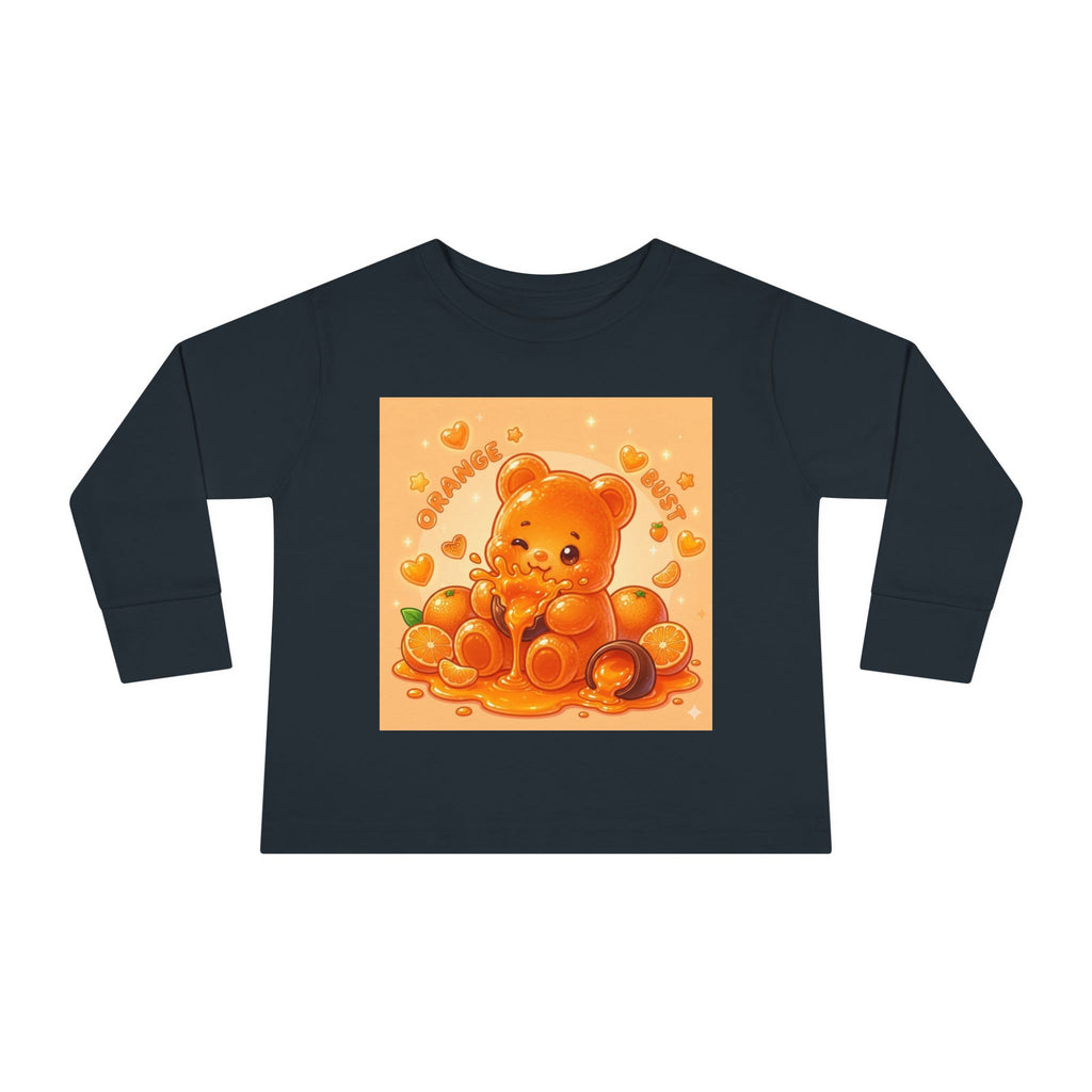 Sweet Ripe Orange, Oozy Fruit Gummy Bear Friend- Kids Long Sleeve Graphic Shirt