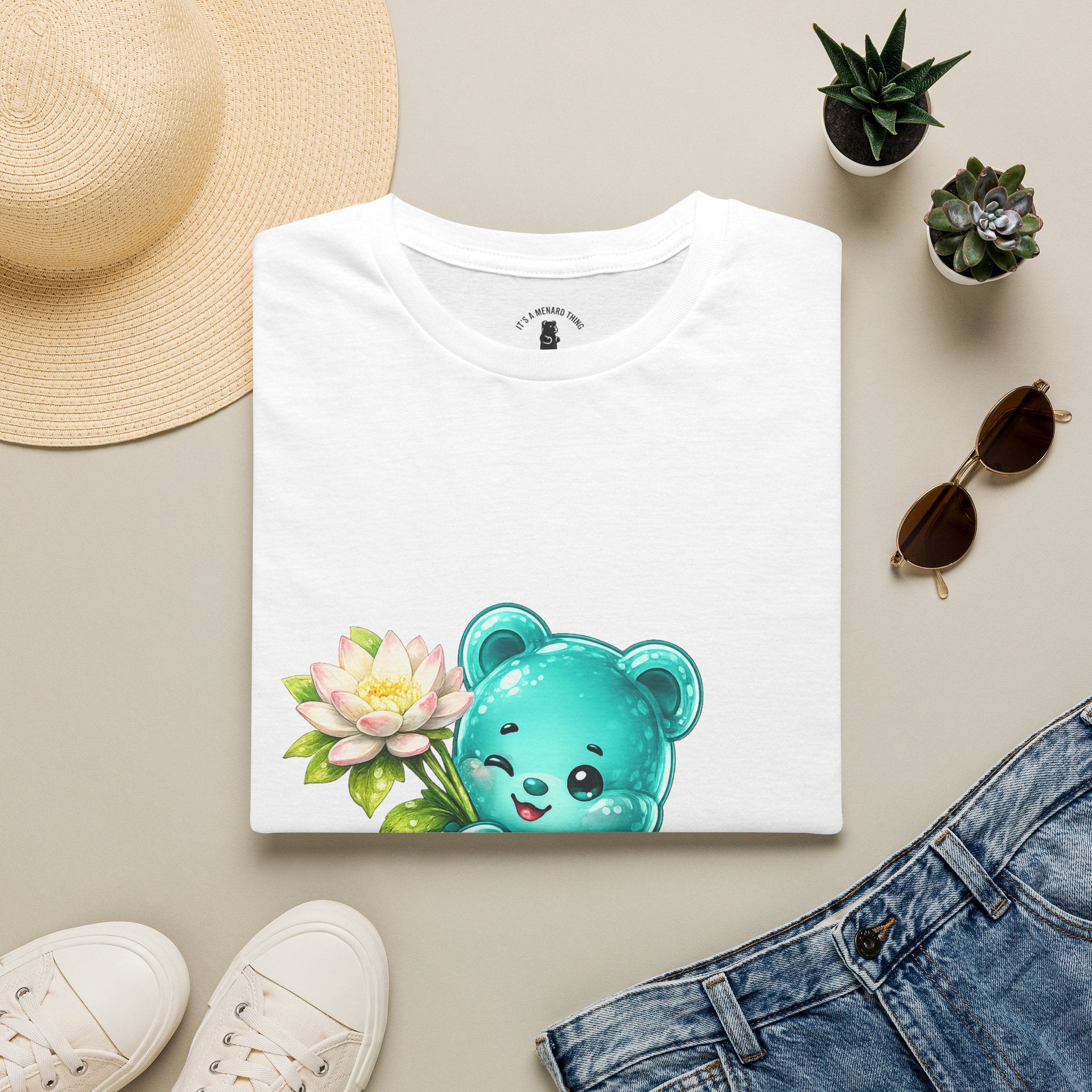 Beautiful Lotus Flower Special, Teal Oozy Bear Gummy Friend- Graphic Shirt