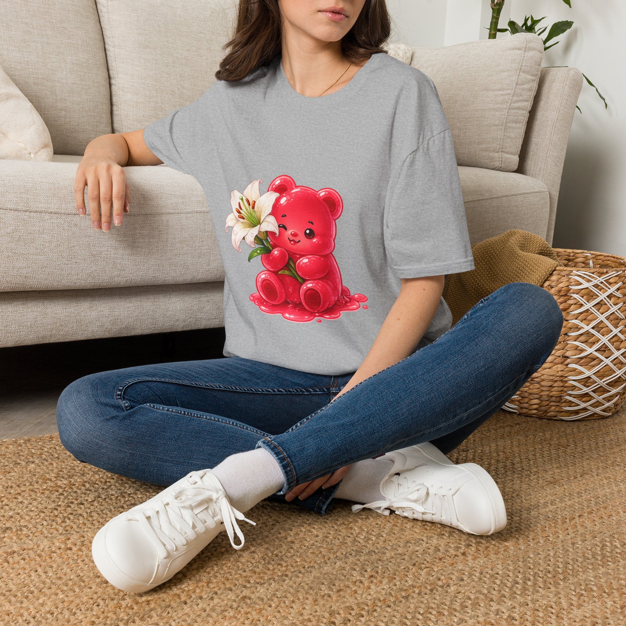 White Casa Blanca Lily, Red Oozy Bear Special Flower Edition- Graphic Shirt