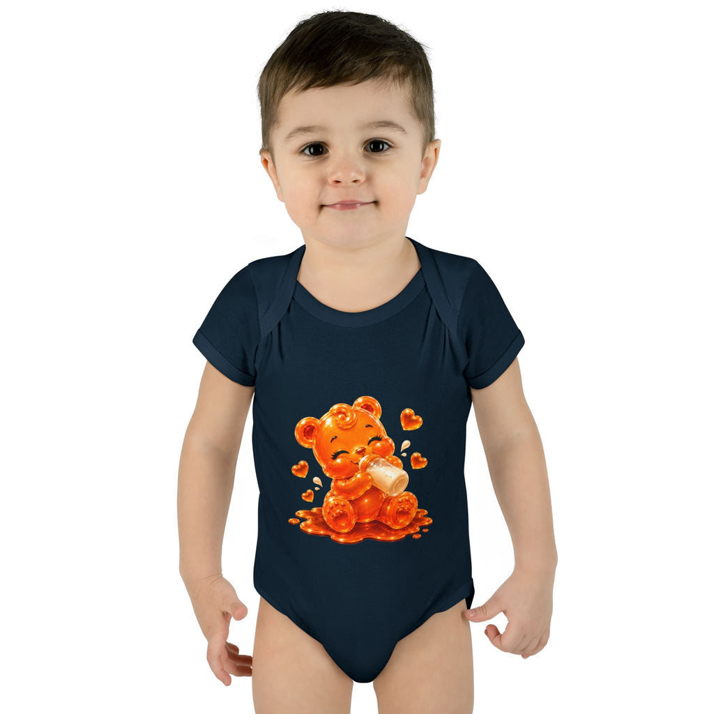 Yummy, Yummy Milk Time Orange Oozy Baby Gummy Bear Cutie Addition- Graphic Onesie