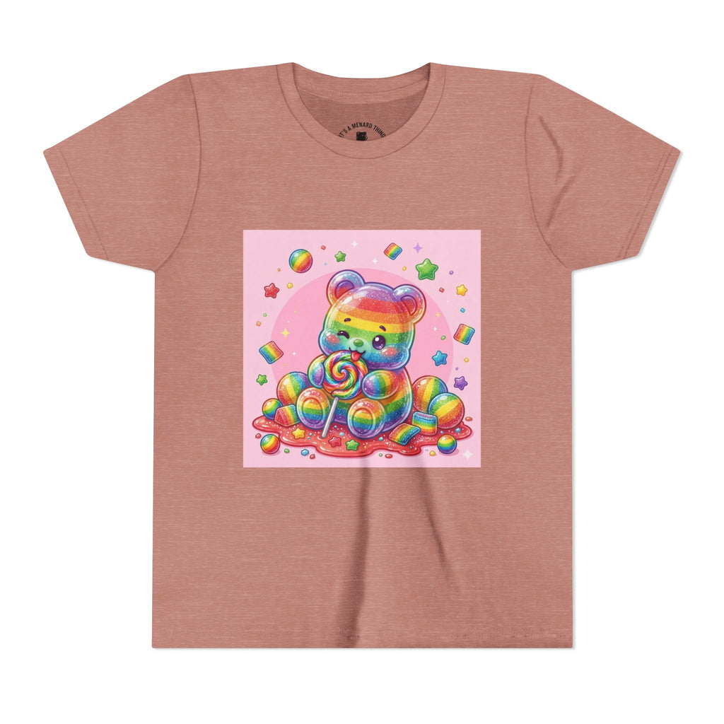 Rainbow Stripe Gooey Gummy Bear Youth T-Shirt
