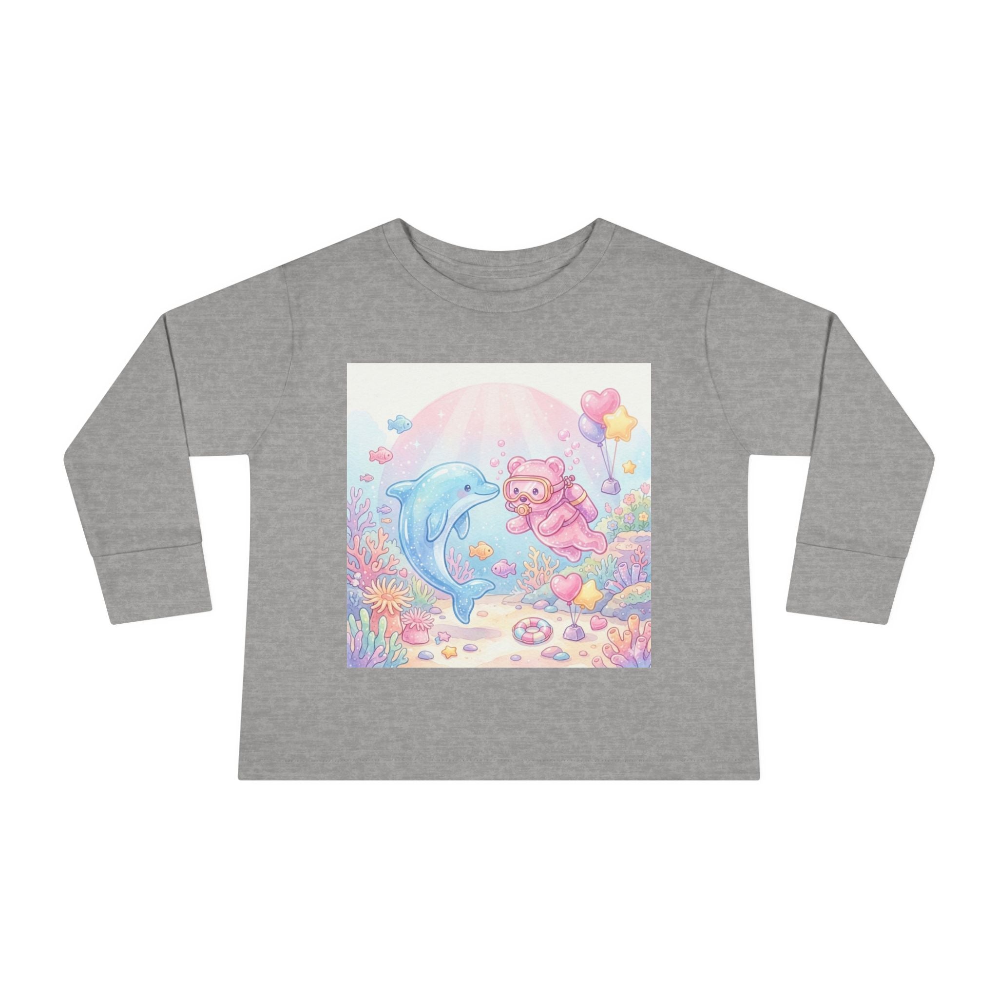 Cute Dolphin & Scuba Oozy Bear Pastel Underwater Friends- Graphic Long Sleeve Shirt