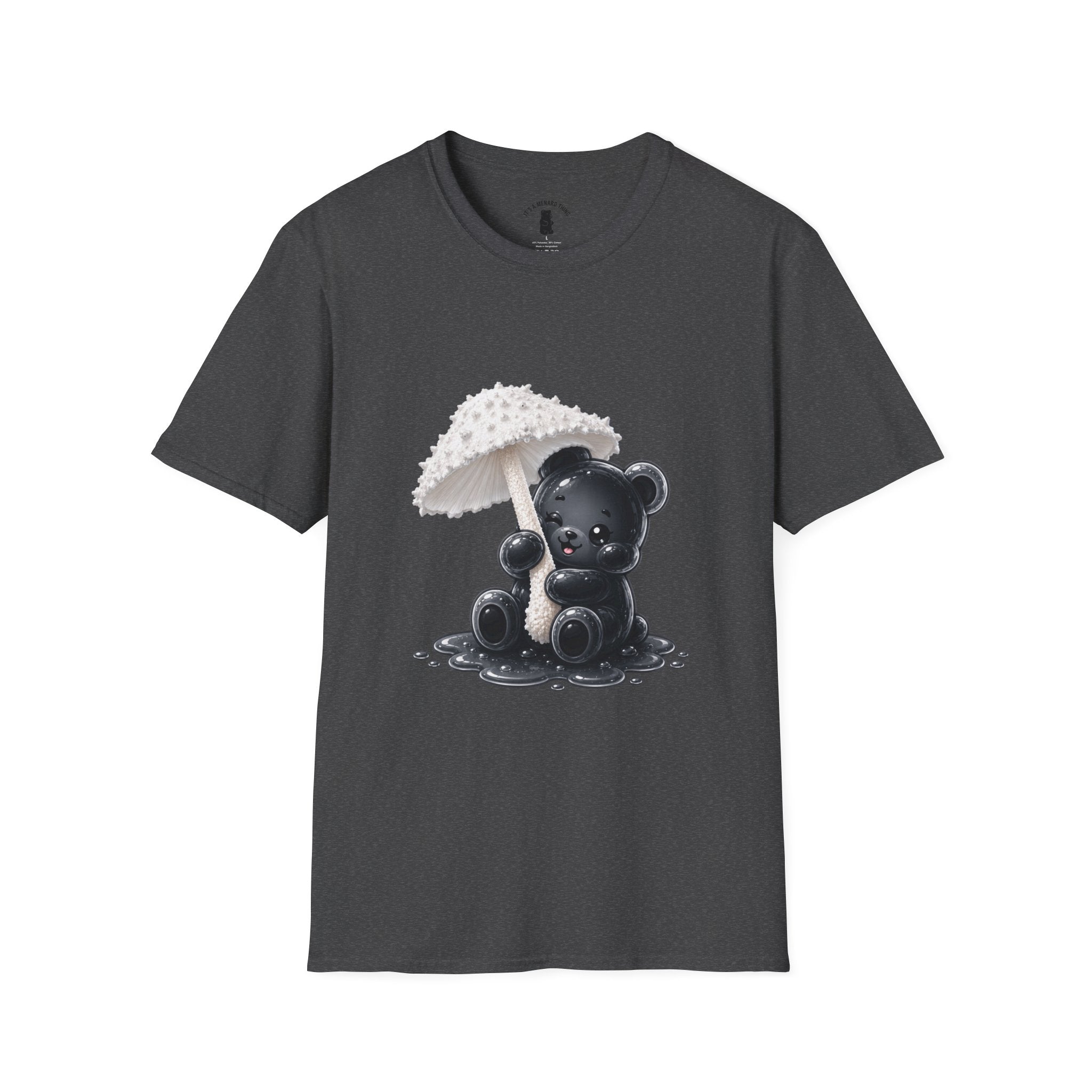 Beautiful Veiled White Mushroom, Black Oozy Bear Gummy Friend- Graphic Shirt