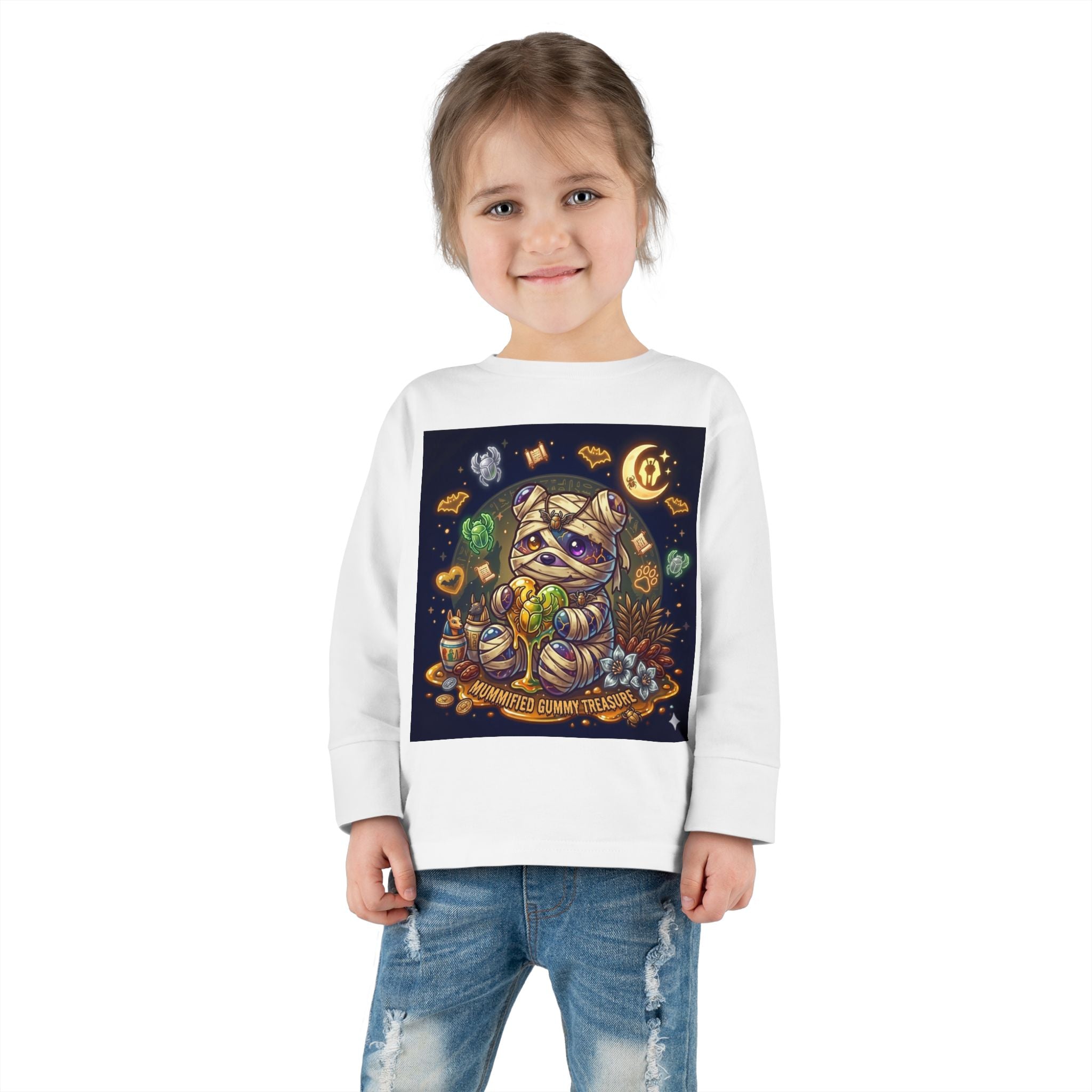 Cute Mummy Halloween Oozy Bear Special- Kids Graphic Long Sleeve Shirt