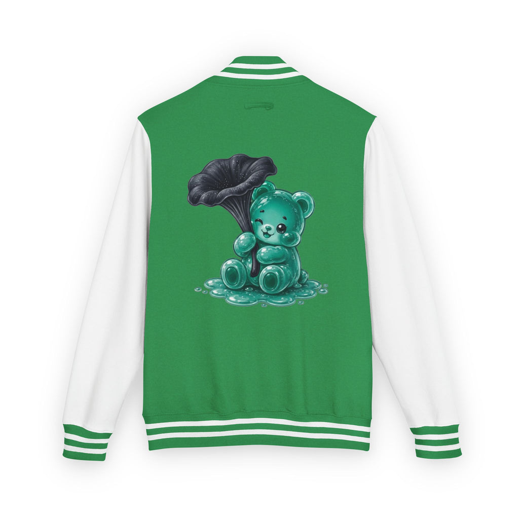 Black Trumpet Mushroom, Teal Oozy Bear Gummy Friend- Letterman Graphic Jacket