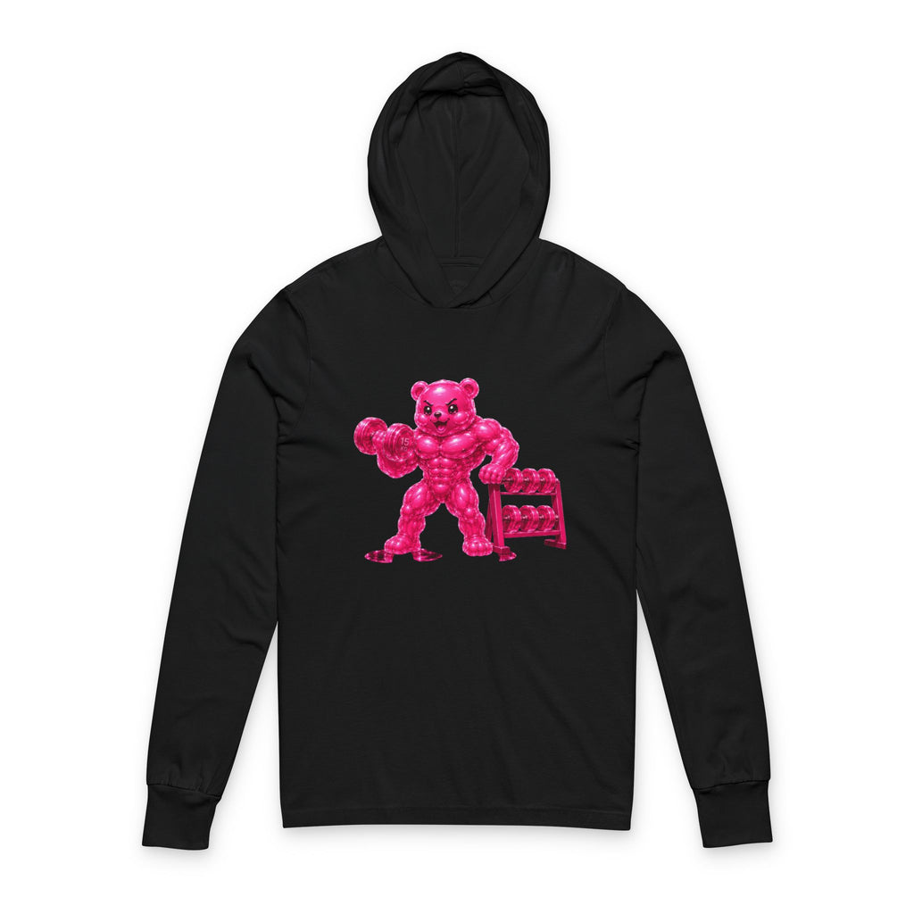 Weightlifter, Neon Pink Oozy Buff Bear Gummy Gym Addition- Adult Workout Sweatshirt