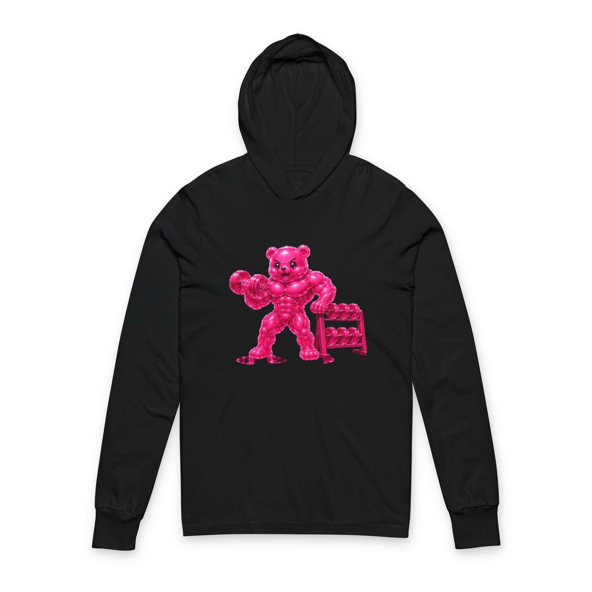 Weightlifter, Neon Pink Oozy Buff Bear Gummy Gym Addition- Adult Workout Sweatshirt