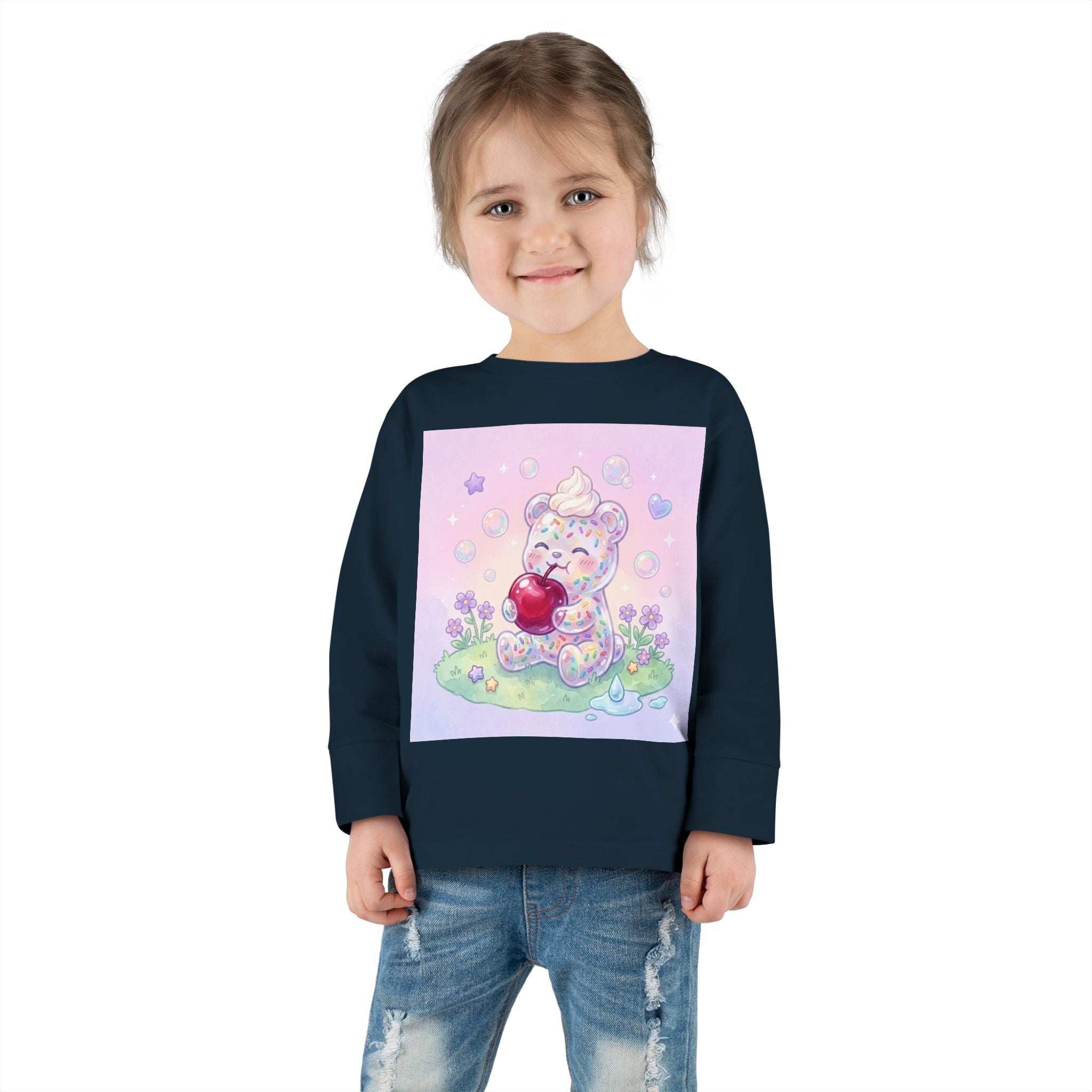 White Birthday Sprinkles with Cherry Snack, Oozy Bear Friend- Graphic Long Sleeve Shirt