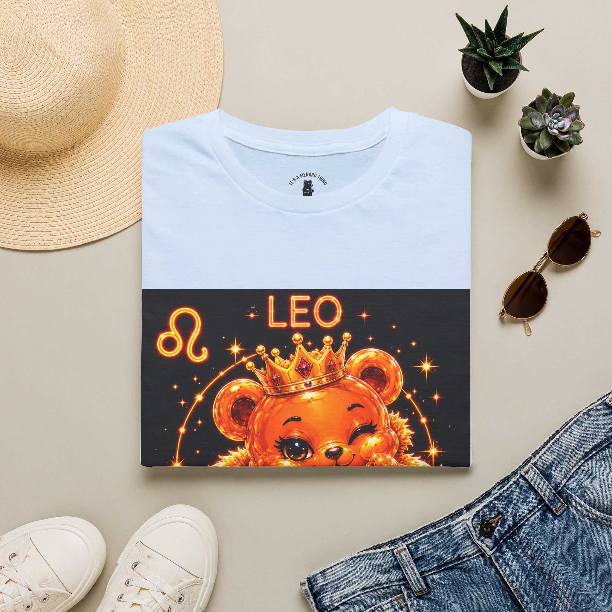 Leo Zodiac Crowned Oozy Bear Friend Astrology- Graphic Shirt