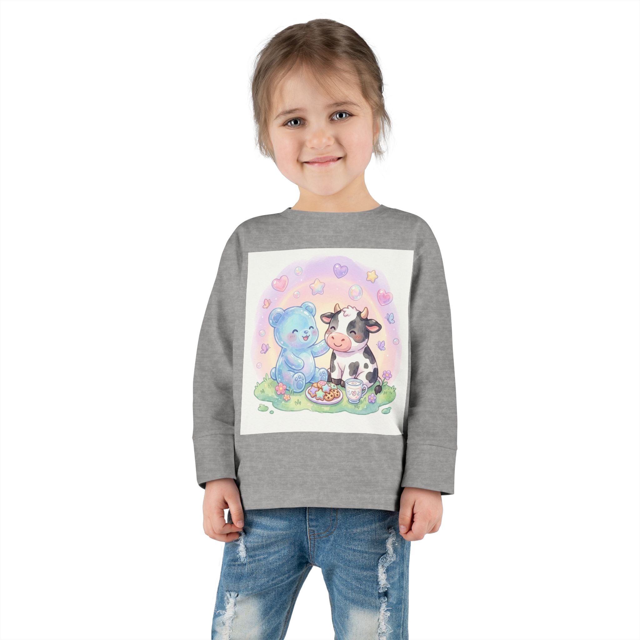 Milk & Cookies, Cow and Oozy Gummy Bear Friend- Graphic Long Sleeve Shirt