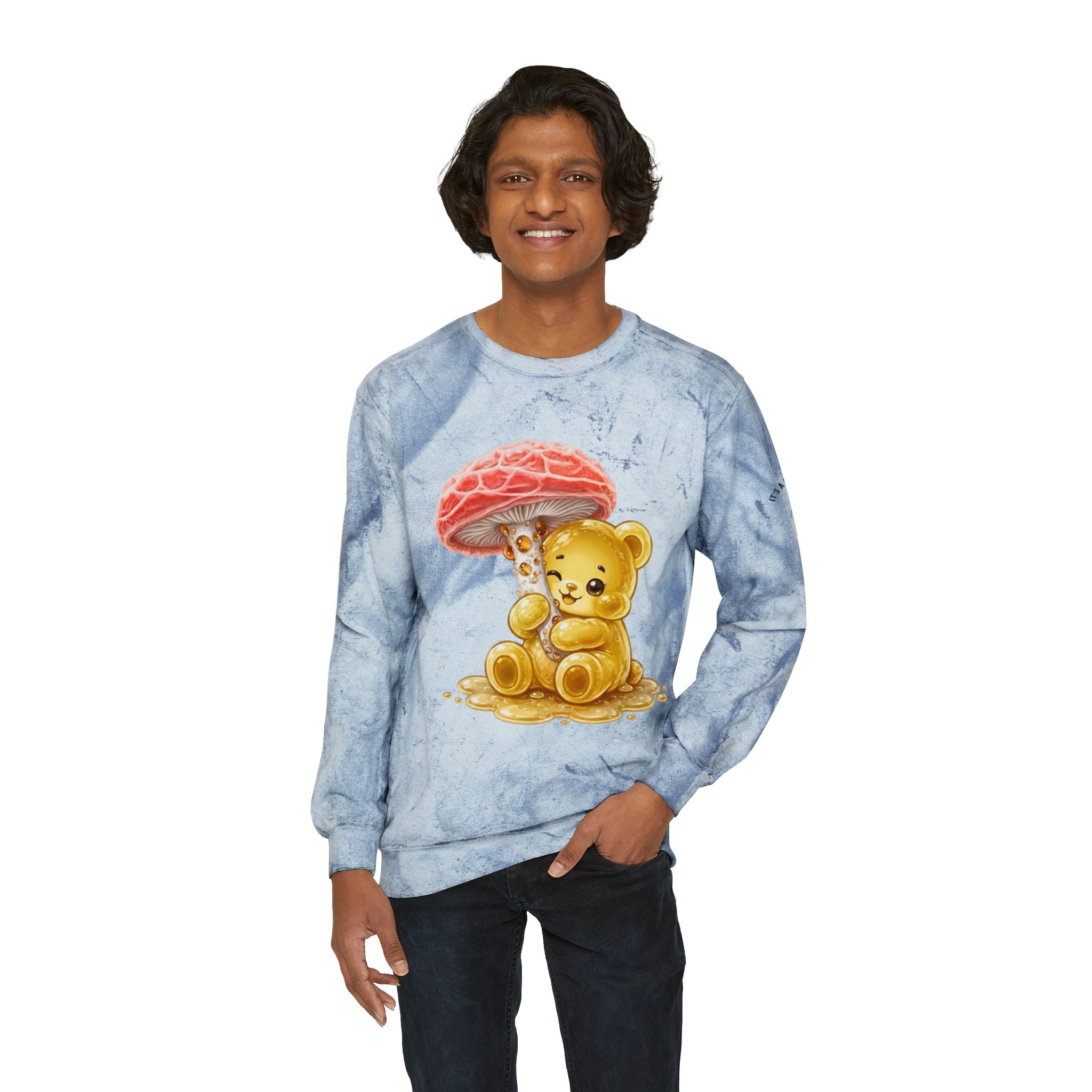 Special Orange Drippy Mushroom, Golden Gooey Gummy Bear — Cute Graphic Sweatshirt