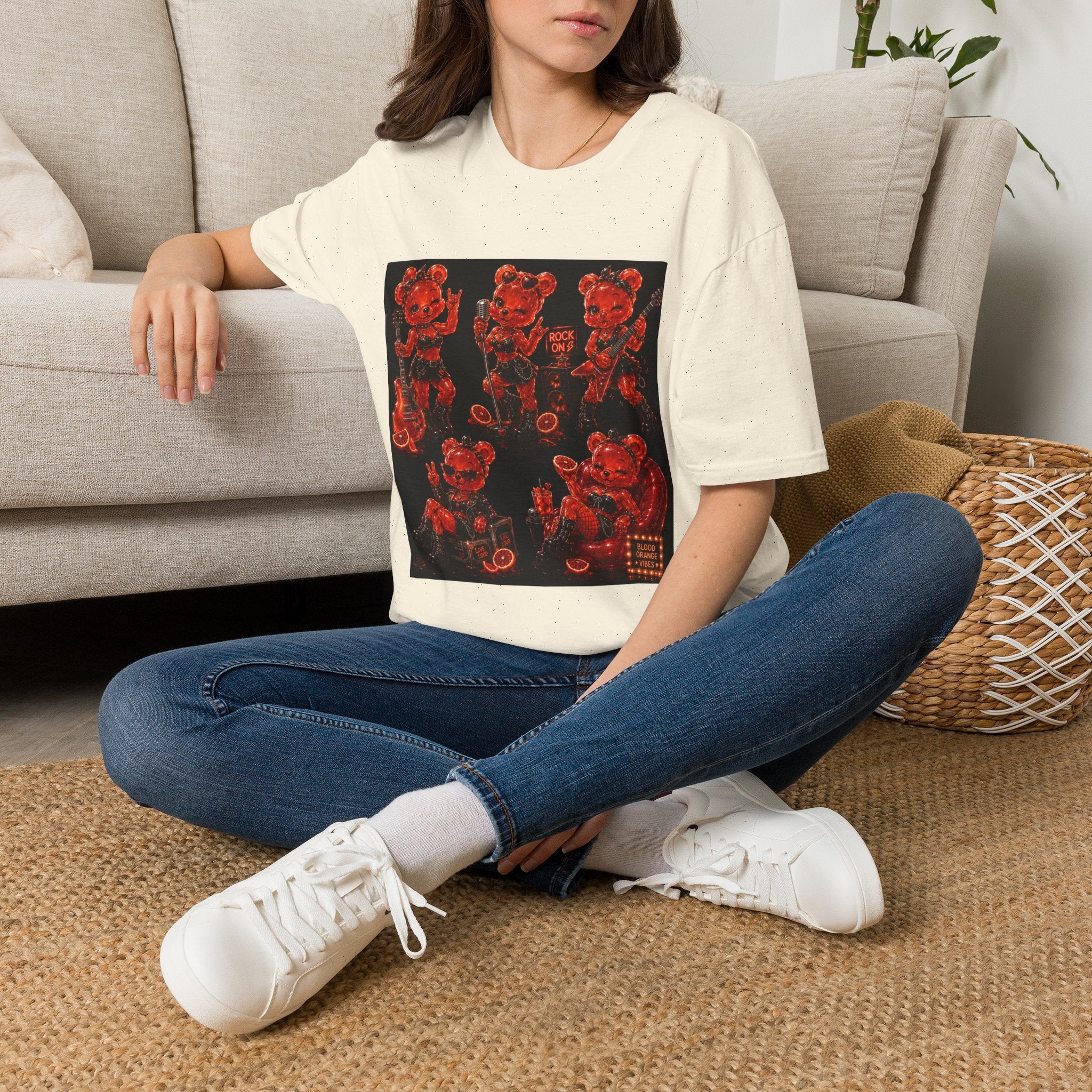 Rocking Blood Orange Grunge Oozy Bear Rocker Babe, Pin Up- Adult Graphic Shirt (18+)