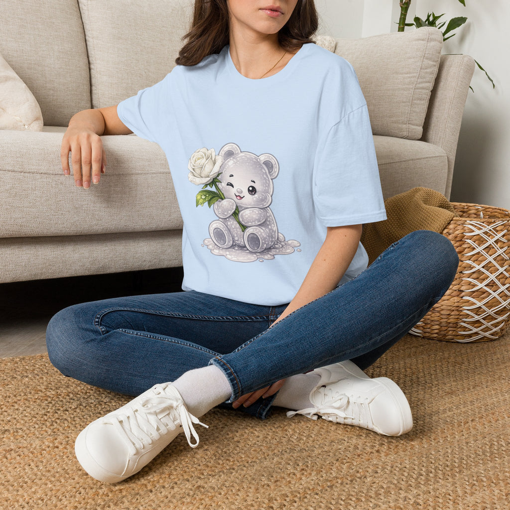 Beautiful Blooming White Rose, Oozy Bear Gummy Special Flower Addition- Graphic Shirt