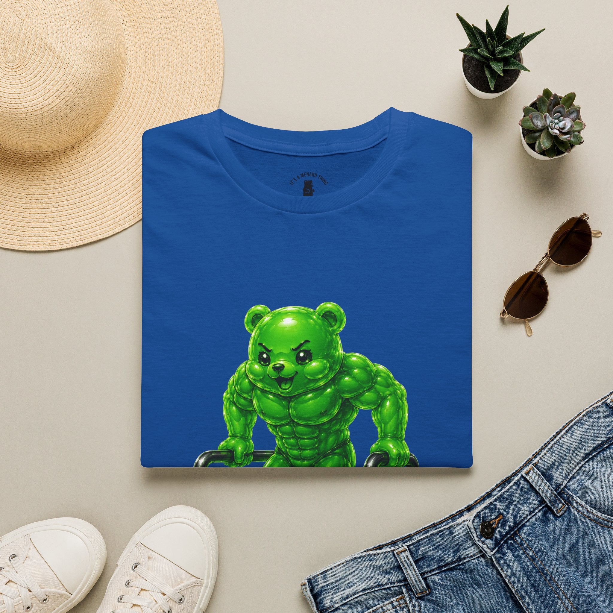 Bar Lifting Workout, Emerald green Oozy Buff Bear Gym Special- Adult Graphic Shirt (18+)