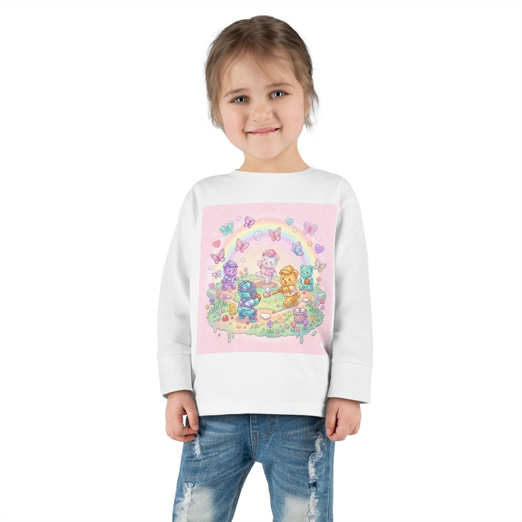 Playing Baseball With friends, Oozy Bear Outdoor Playtime- Graphic Long Sleeve Shirt