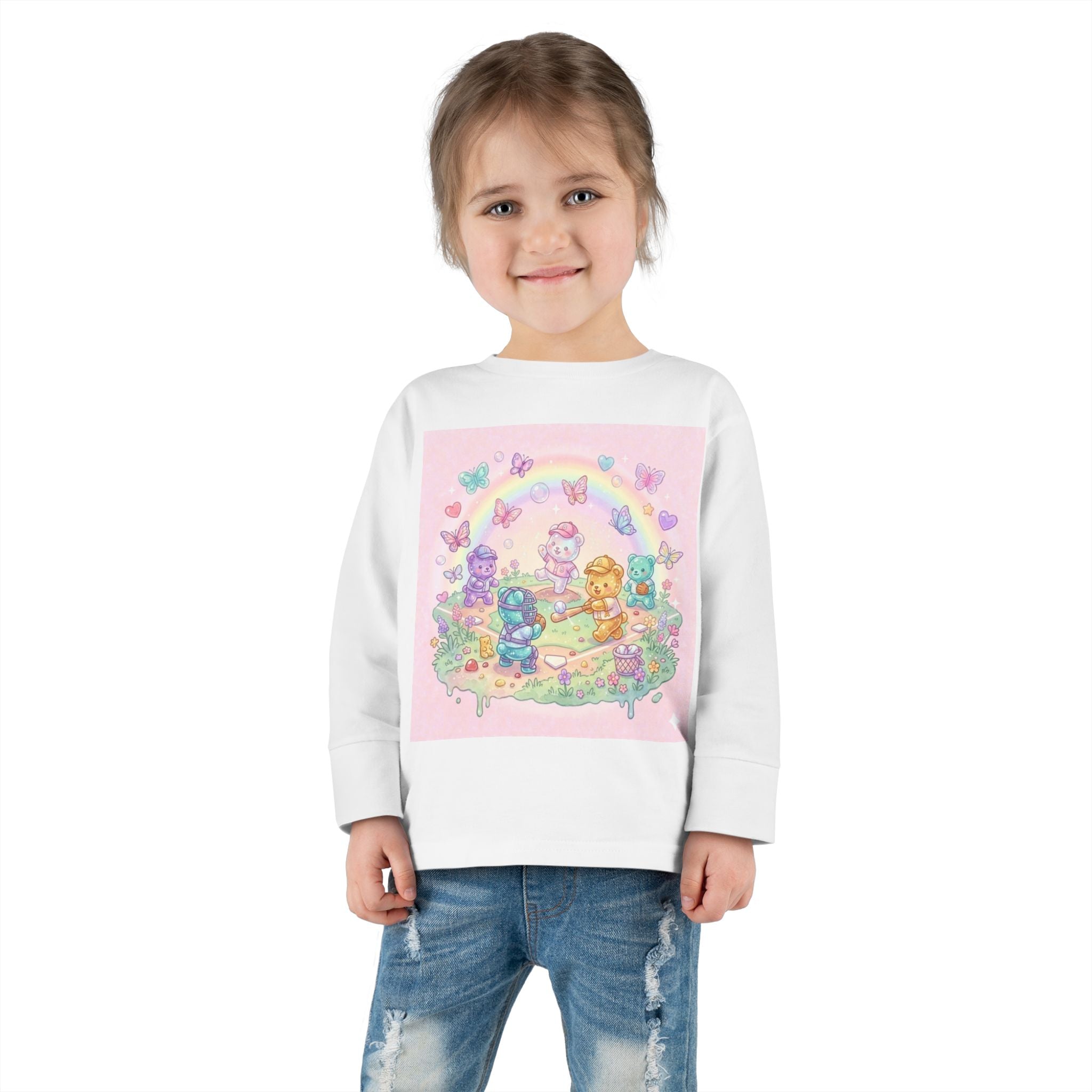 Playing Baseball With friends, Oozy Bear Outdoor Playtime- Graphic Long Sleeve Shirt
