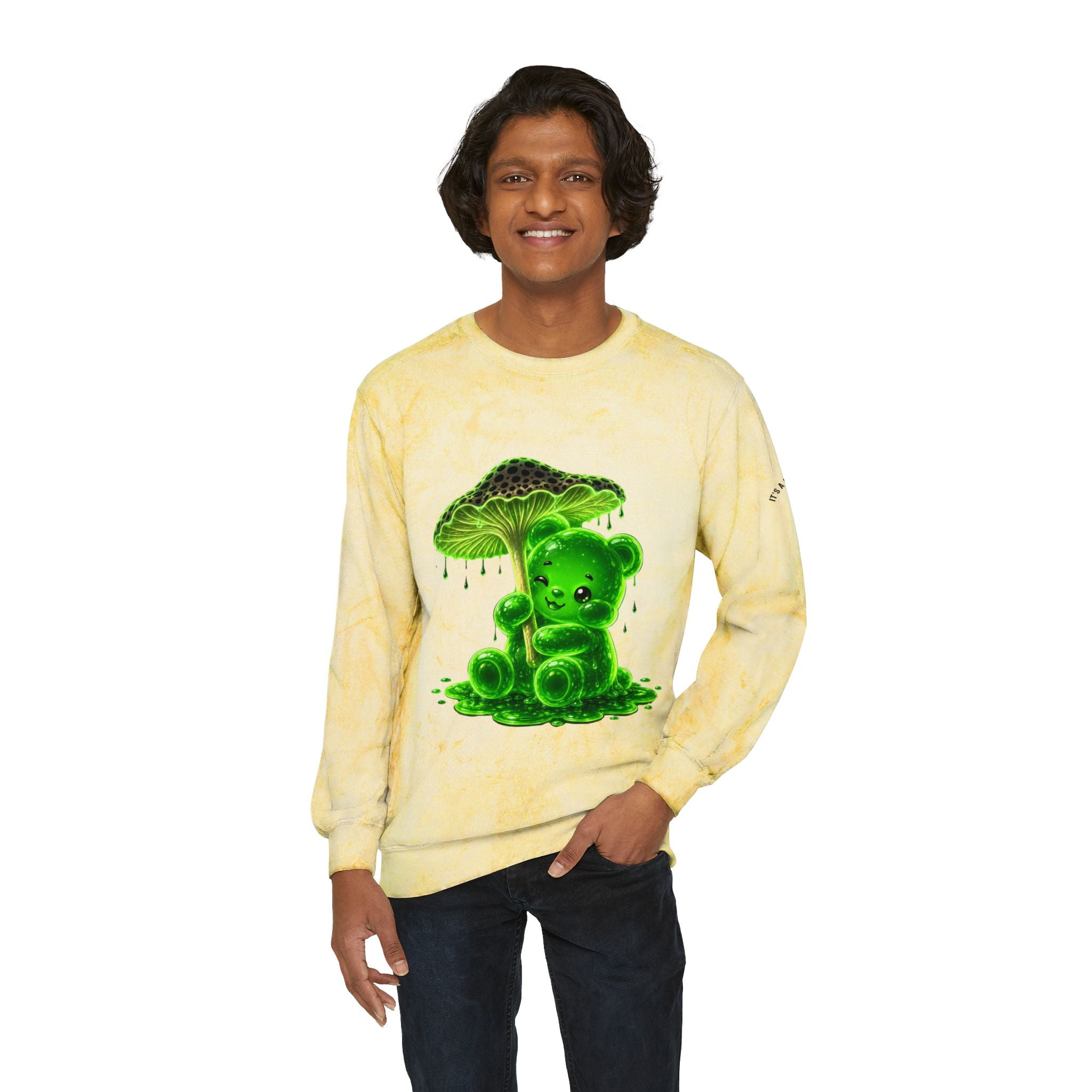 Glowing Green Mushroom, Gooey Gummy Bear-Kawaii Graphic Sweatshirt