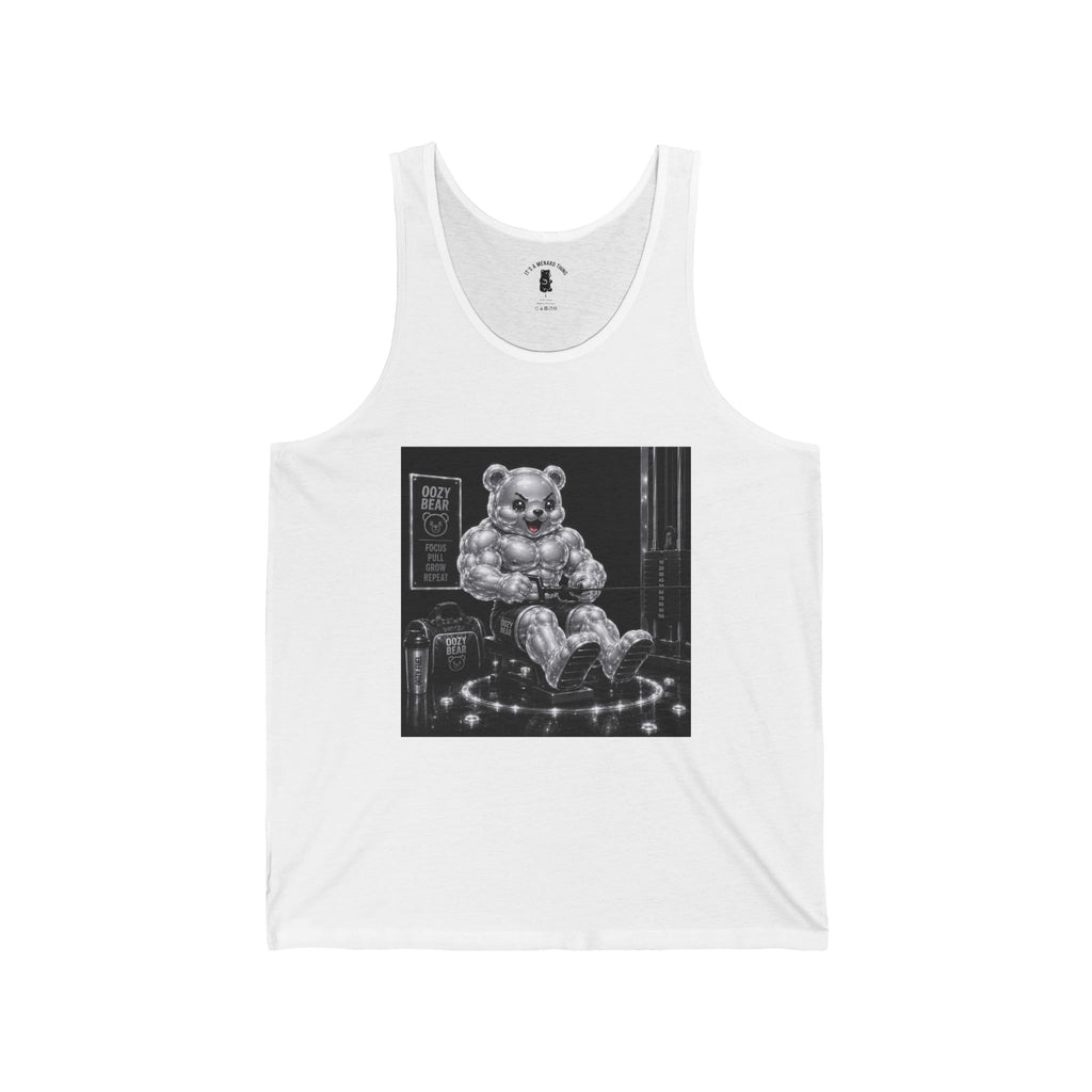 Bench Workout, Silver Oozy Buff Bear Gummy Gym Addition- Adult Graphic Shirt