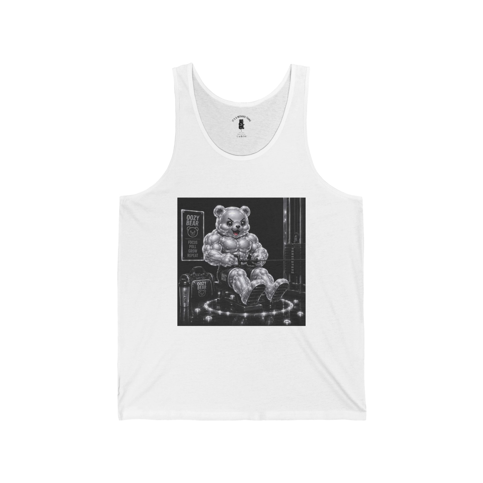 Bench Workout, Silver Oozy Buff Bear Gummy Gym Addition- Adult Graphic Shirt